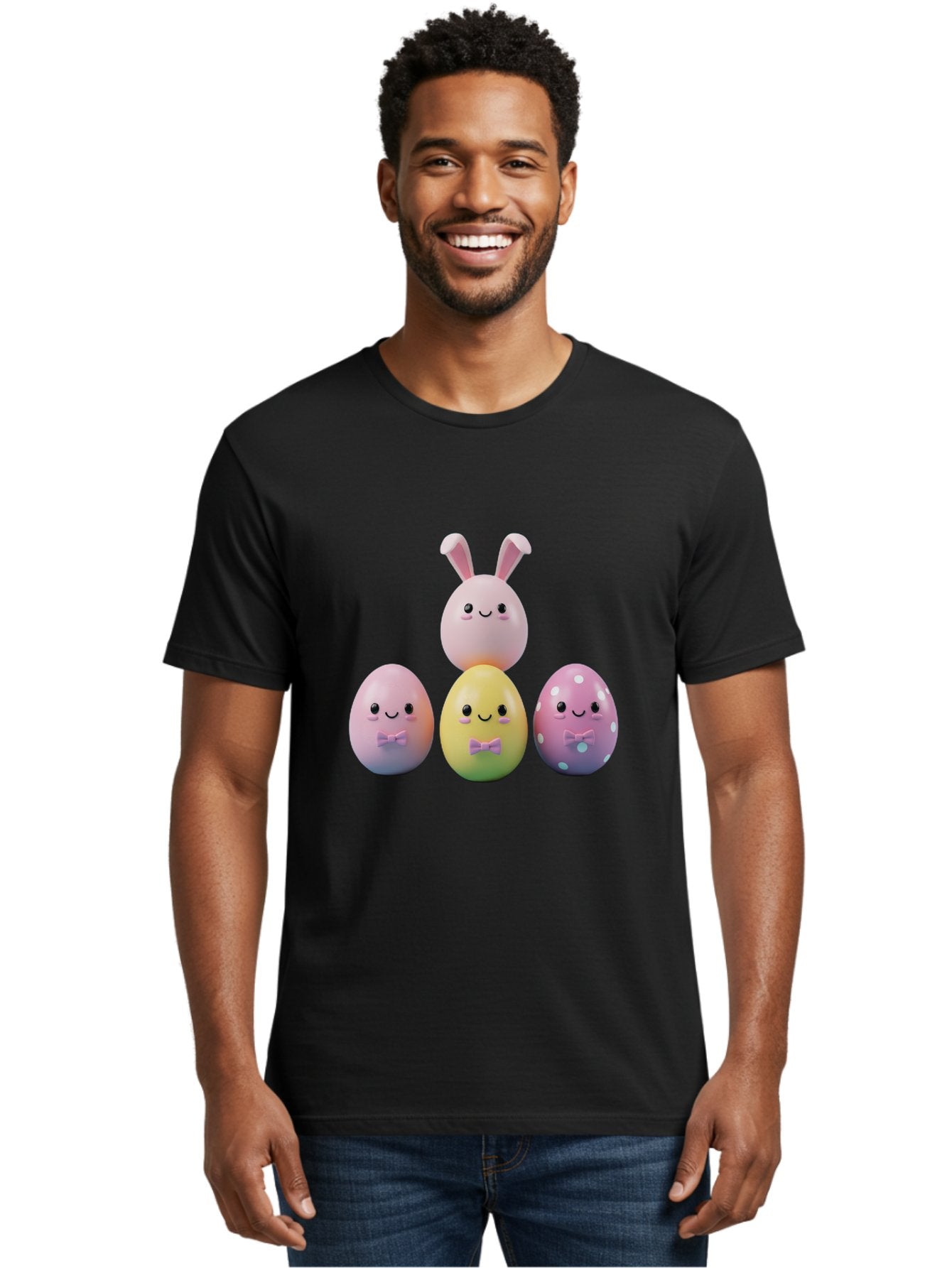 Easter-Eggs-5 Men'S Graphic Tee, 100% Cotton, Comfortable Casual Summer Wear, Machine Washable, Easter Eggs With Smiling Faces, Pastel Colors, Bow Ties, Bunny Ears, Festive Decor, Spring Theme, Cartoon Style, Adorable Characters, Happy Easter, Baa610 18