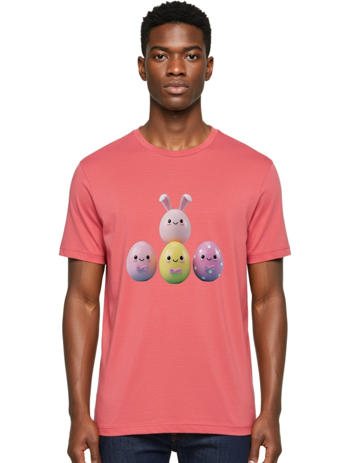 Easter-Eggs-5 Men'S Graphic Tee, 100% Cotton, Comfortable Casual Summer Wear, Machine Washable, Easter Eggs With Smiling Faces, Pastel Colors, Bow Ties, Bunny Ears, Festive Decor, Spring Theme, Cartoon Style, Adorable Characters, Happy Easter, Baa610 23