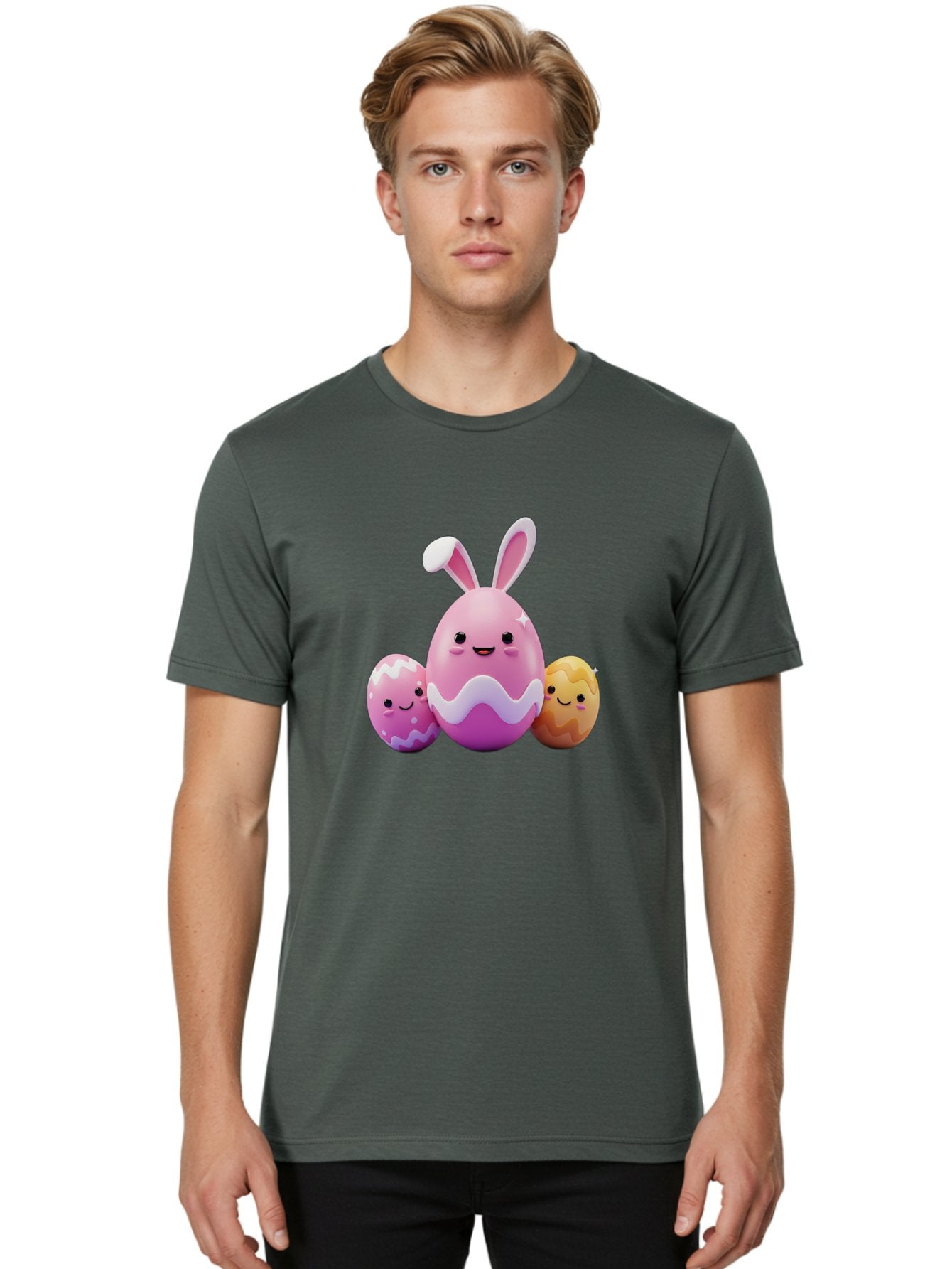 Easter-Eggs-6 Men'S Graphic Tee, 100% Cotton, Comfortable Casual Summer Wear, Machine Washable, Cartoon Easter Eggs, Easter Bunny Egg, Happy Easter, Easter Egg Hunt, Colorful Eggs, Decorated Eggs, Spring Season, Cute Characters, Smiling Faces Baa611 16
