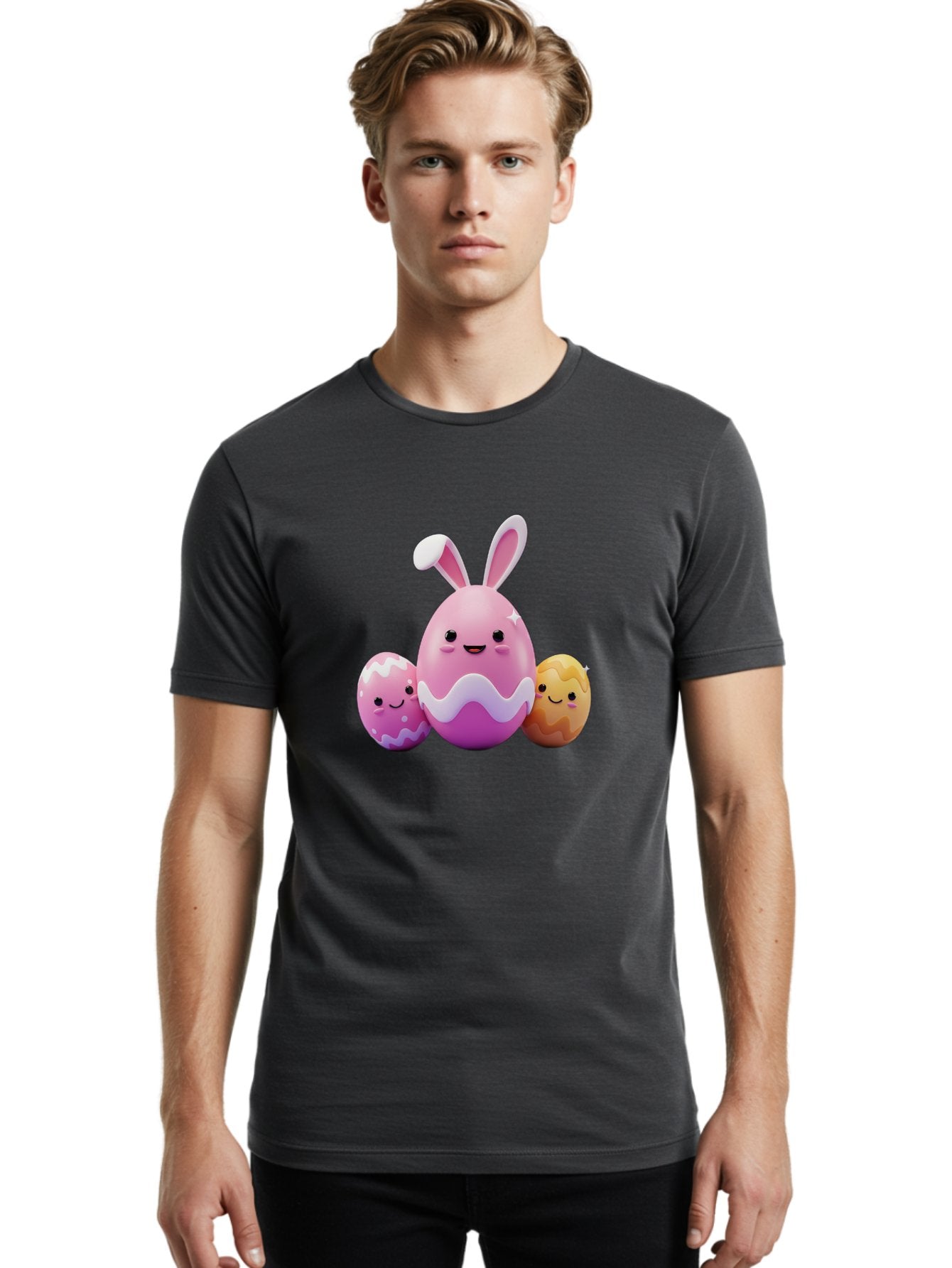 Easter-Eggs-6 Men'S Graphic Tee, 100% Cotton, Comfortable Casual Summer Wear, Machine Washable, Cartoon Easter Eggs, Easter Bunny Egg, Happy Easter, Easter Egg Hunt, Colorful Eggs, Decorated Eggs, Spring Season, Cute Characters, Smiling Faces Baa611 22