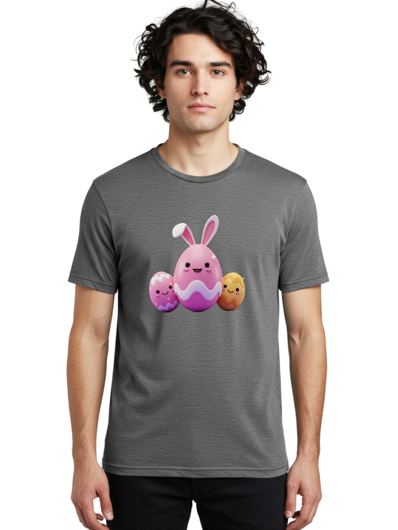 Easter-Eggs-6 Men'S Graphic Tee, 100% Cotton, Comfortable Casual Summer Wear, Machine Washable, Cartoon Easter Eggs, Easter Bunny Egg, Happy Easter, Easter Egg Hunt, Colorful Eggs, Decorated Eggs, Spring Season, Cute Characters, Smiling Faces Baa611 19