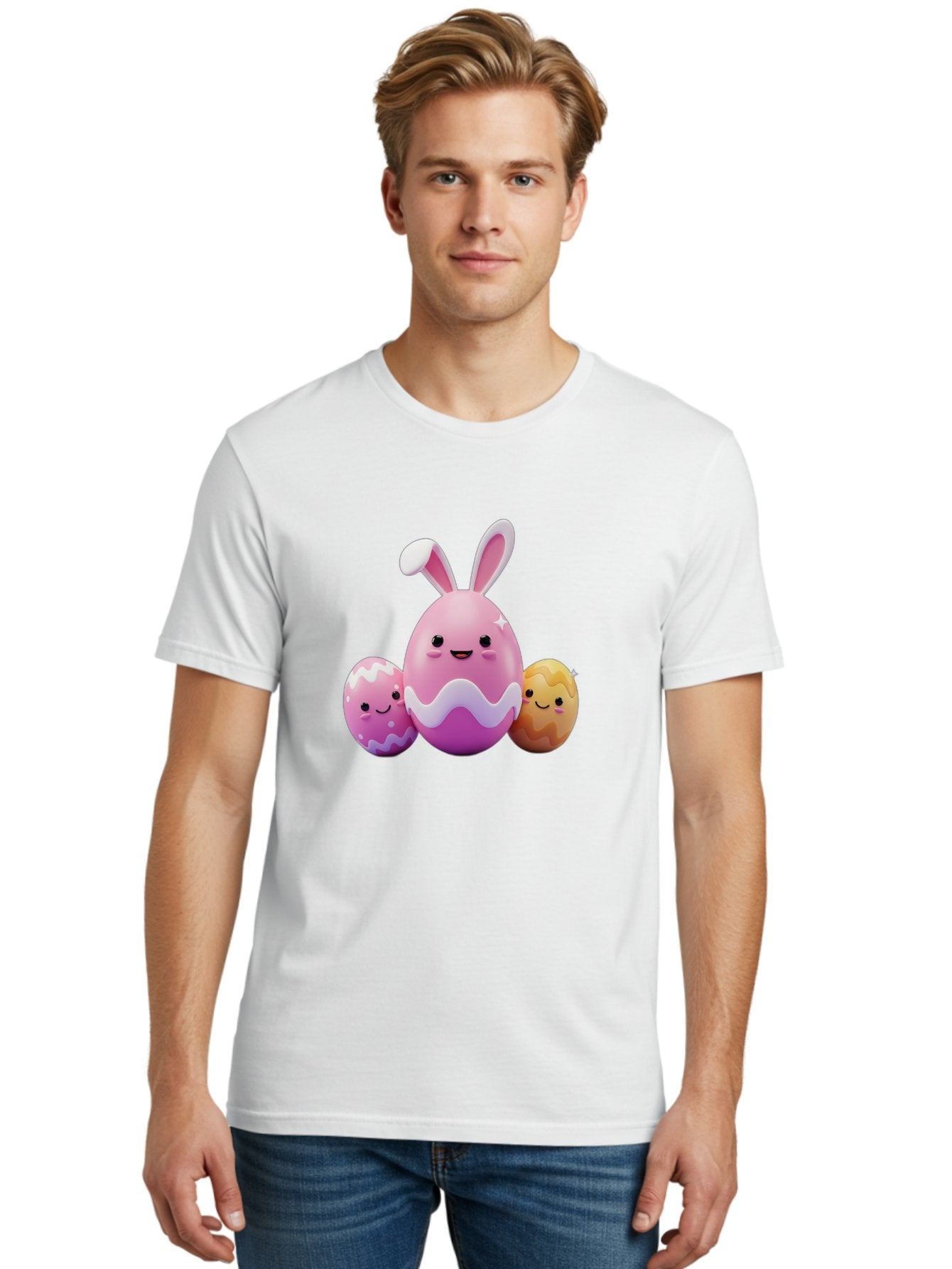 Easter-Eggs-6 Men'S Graphic Tee, 100% Cotton, Comfortable Casual Summer Wear, Machine Washable, Cartoon Easter Eggs, Easter Bunny Egg, Happy Easter, Easter Egg Hunt, Colorful Eggs, Decorated Eggs, Spring Season, Cute Characters, Smiling Faces Baa611 26