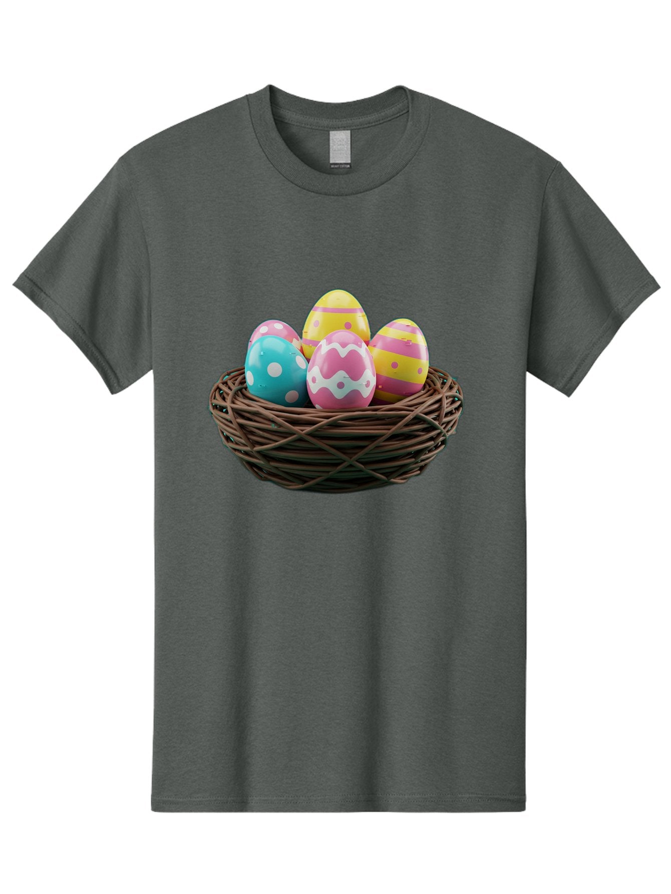 Easter-Eggs-8 Men'S Graphic Tee, 100% Cotton, Comfortable Casual Summer Wear, Machine Washable, Painted Easter Eggs, Wicker Basket, Festive Decorations, Spring Holiday, Colorful Eggs, Easter Celebration, Pastel Colors, Baa613 8