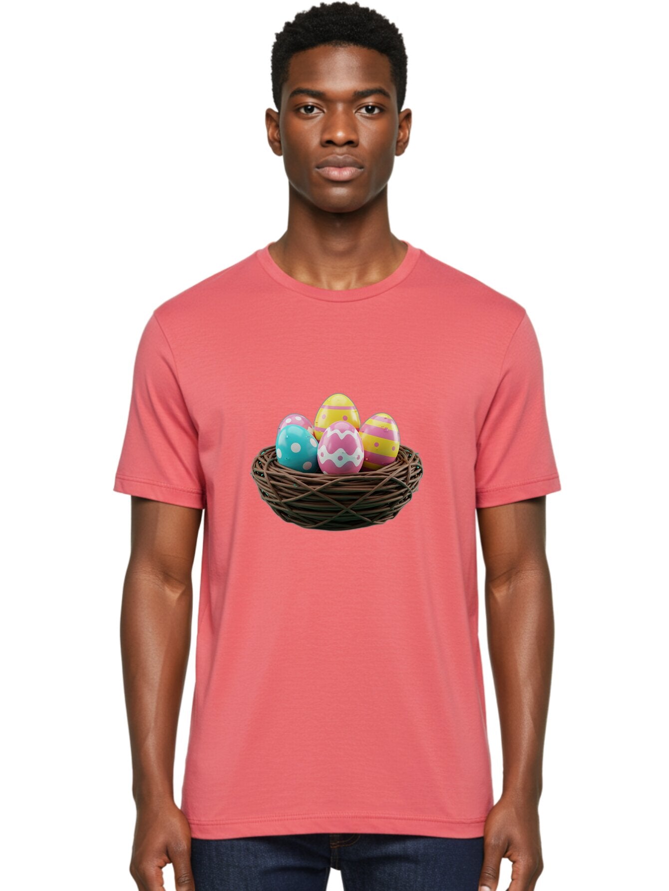 Easter-Eggs-8 Men'S Graphic Tee, 100% Cotton, Comfortable Casual Summer Wear, Machine Washable, Painted Easter Eggs, Wicker Basket, Festive Decorations, Spring Holiday, Colorful Eggs, Easter Celebration, Pastel Colors, Baa613 20