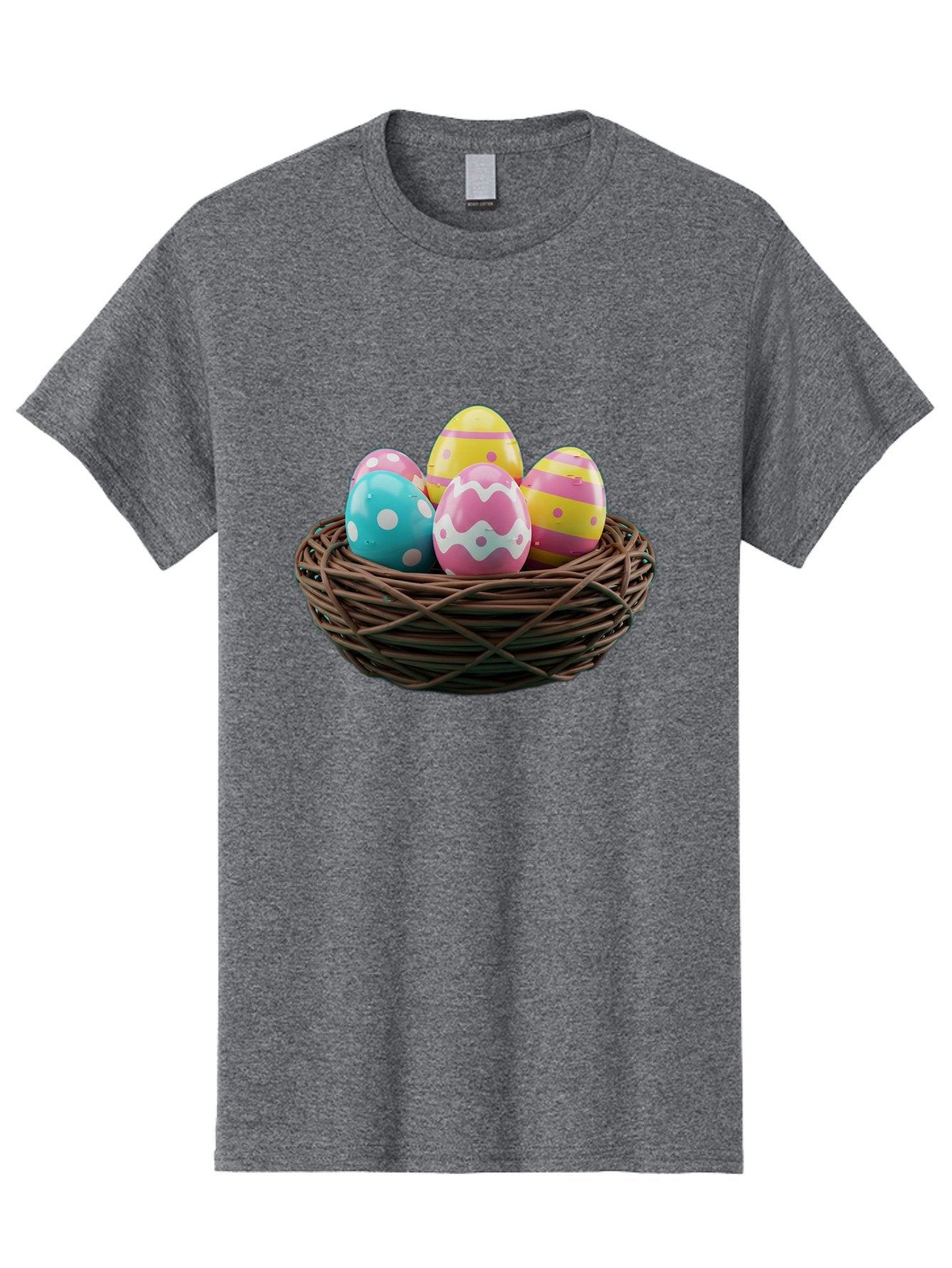 Easter-Eggs-8 Men'S Graphic Tee, 100% Cotton, Comfortable Casual Summer Wear, Machine Washable, Painted Easter Eggs, Wicker Basket, Festive Decorations, Spring Holiday, Colorful Eggs, Easter Celebration, Pastel Colors, Baa613 14
