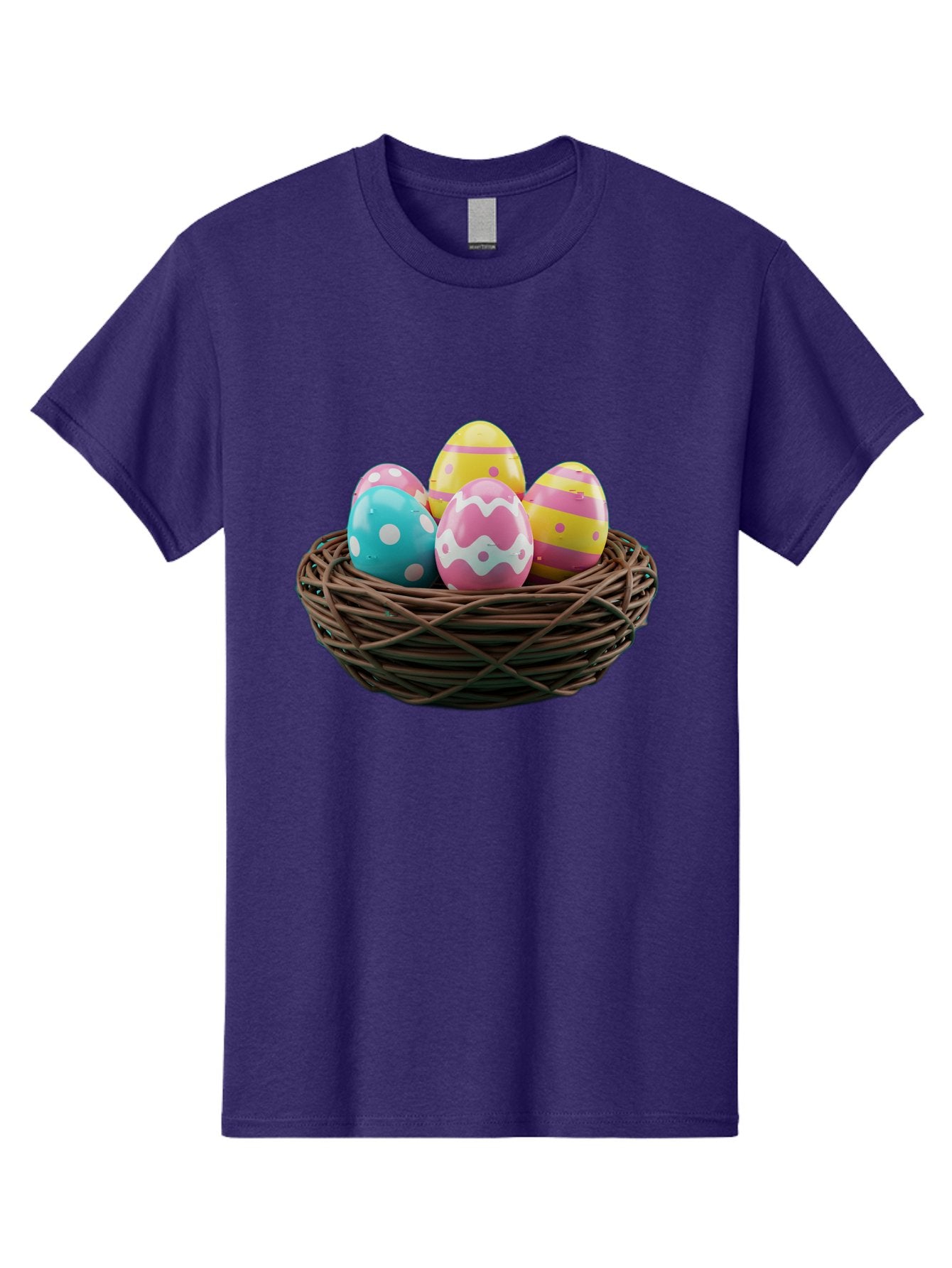 Easter-Eggs-8 Men'S Graphic Tee, 100% Cotton, Comfortable Casual Summer Wear, Machine Washable, Painted Easter Eggs, Wicker Basket, Festive Decorations, Spring Holiday, Colorful Eggs, Easter Celebration, Pastel Colors, Baa613 5