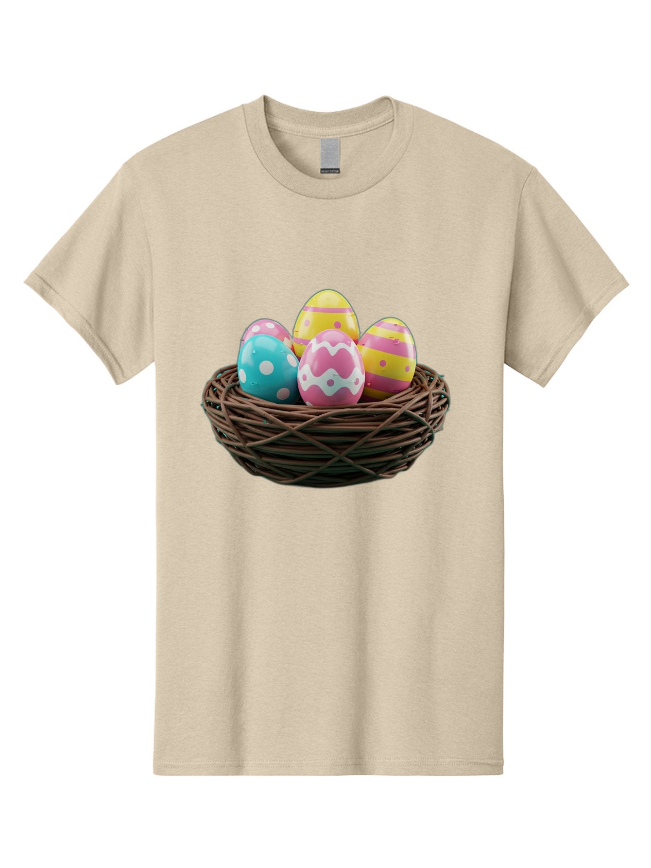 Easter-Eggs-8 Men'S Graphic Tee, 100% Cotton, Comfortable Casual Summer Wear, Machine Washable, Painted Easter Eggs, Wicker Basket, Festive Decorations, Spring Holiday, Colorful Eggs, Easter Celebration, Pastel Colors, Baa613 15