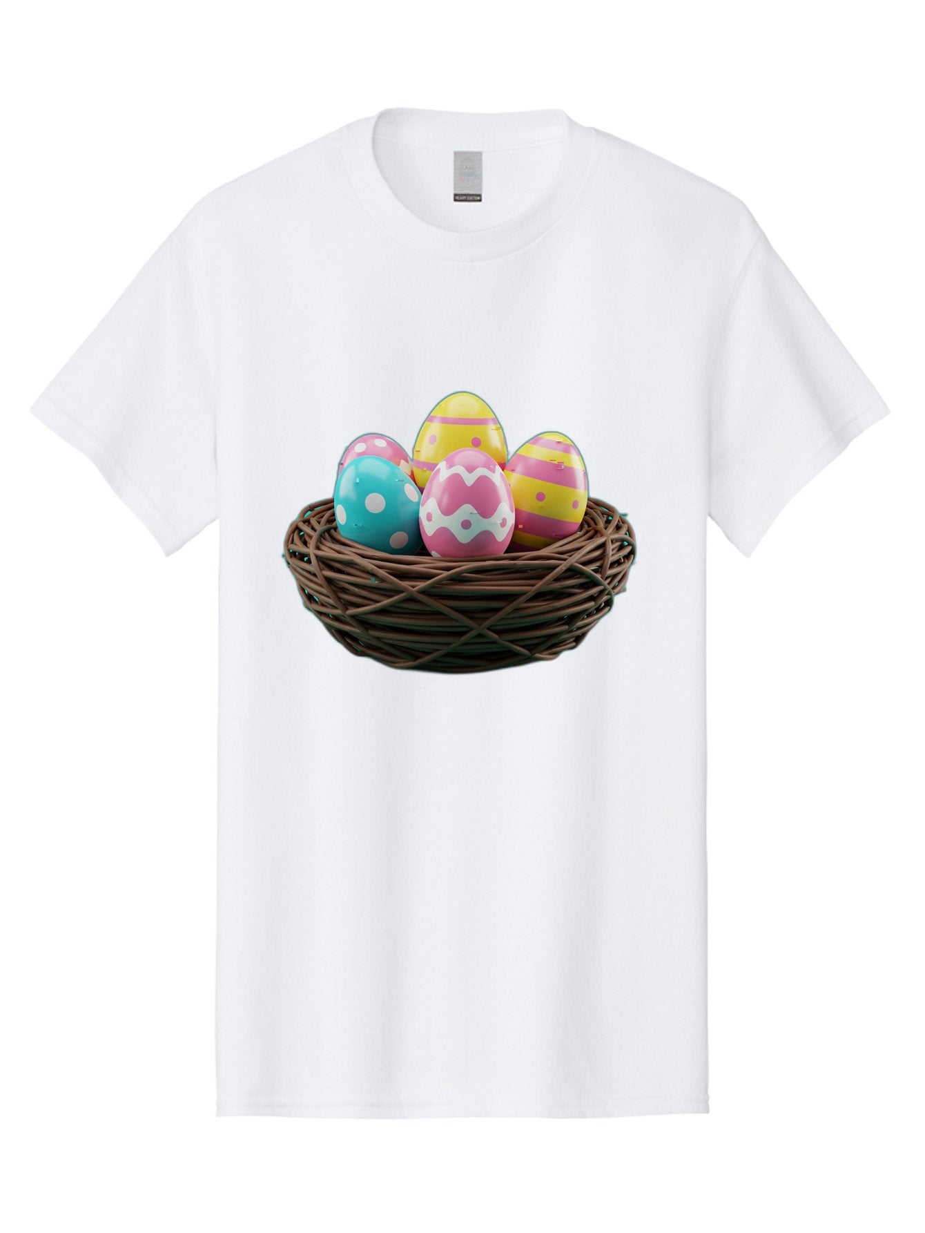 Easter-Eggs-8 Men'S Graphic Tee, 100% Cotton, Comfortable Casual Summer Wear, Machine Washable, Painted Easter Eggs, Wicker Basket, Festive Decorations, Spring Holiday, Colorful Eggs, Easter Celebration, Pastel Colors, Baa613 4