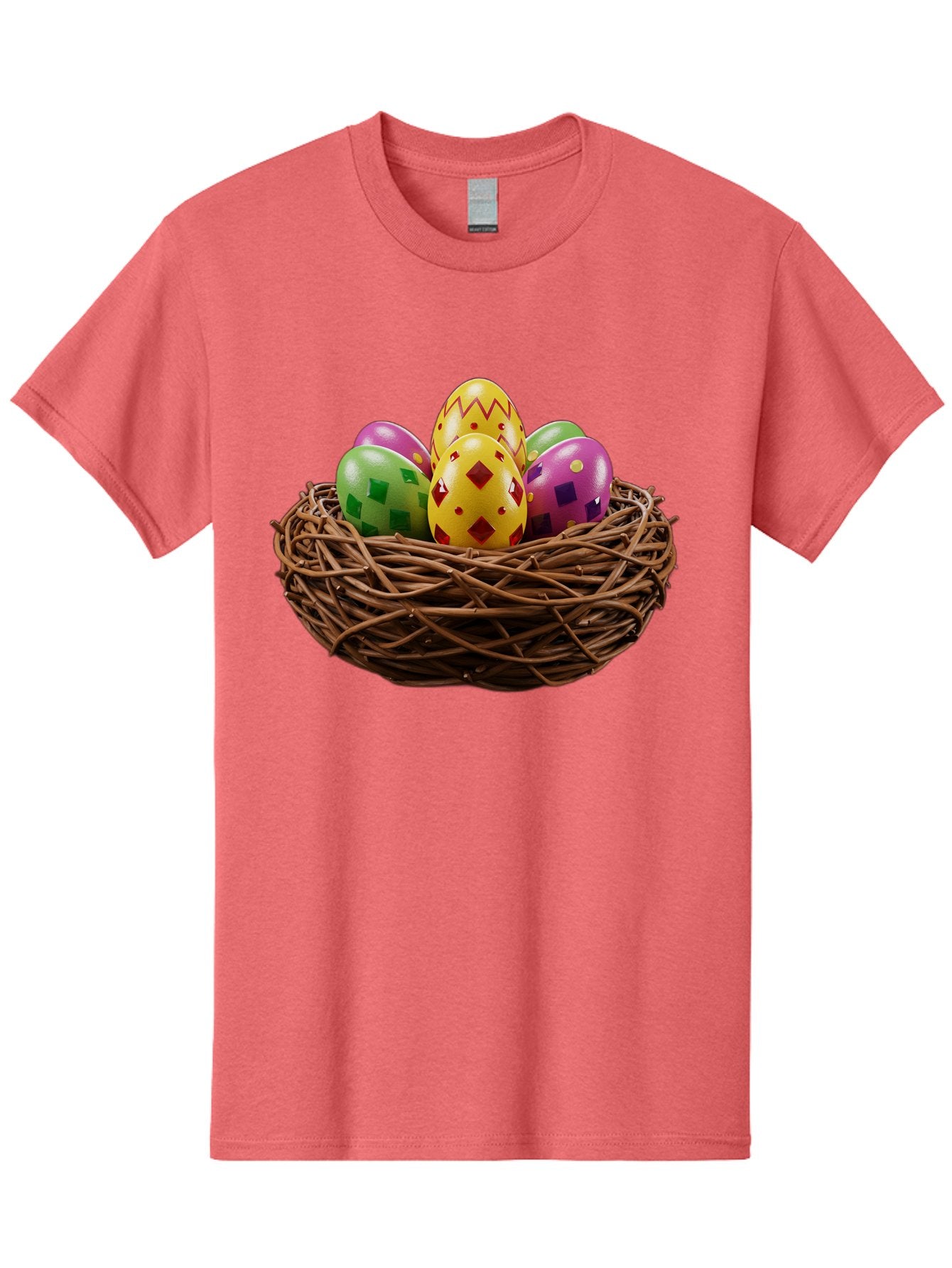 Easter-Eggs-9 Men'S Graphic Tee, 100% Cotton, Comfortable Casual Summer Wear, Machine Washable, Easter Eggs, Colorful Patterns, Diamond Shapes, Checkered Designs, Festive Decorations, Spring Holiday, Colorful Eggs, Decorative Nest Baa614 15