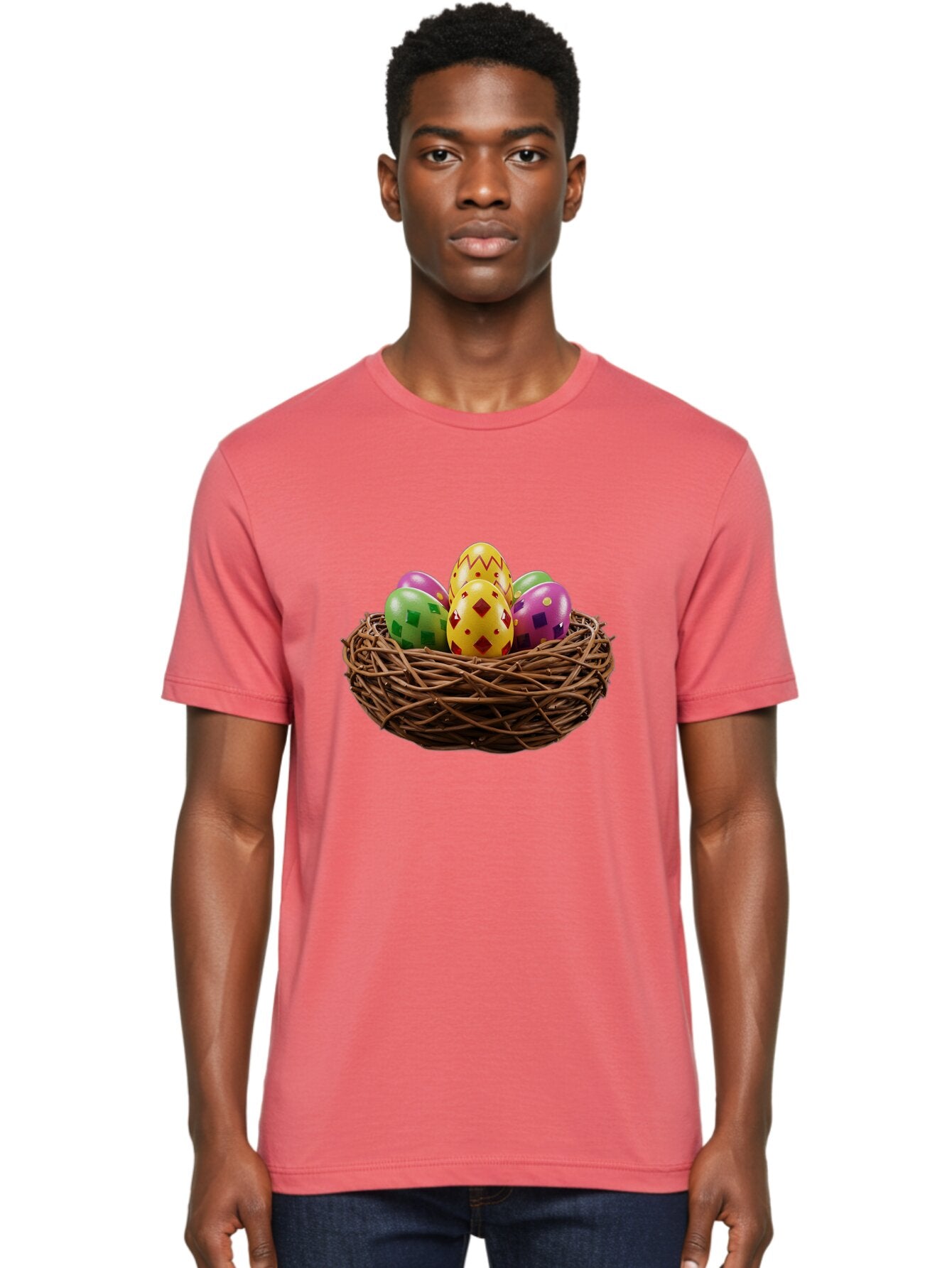 Easter-Eggs-9 Men'S Graphic Tee, 100% Cotton, Comfortable Casual Summer Wear, Machine Washable, Easter Eggs, Colorful Patterns, Diamond Shapes, Checkered Designs, Festive Decorations, Spring Holiday, Colorful Eggs, Decorative Nest Baa614 30