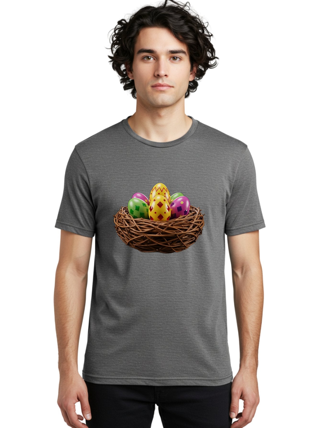 Easter-Eggs-9 Men'S Graphic Tee, 100% Cotton, Comfortable Casual Summer Wear, Machine Washable, Easter Eggs, Colorful Patterns, Diamond Shapes, Checkered Designs, Festive Decorations, Spring Holiday, Colorful Eggs, Decorative Nest Baa614 20