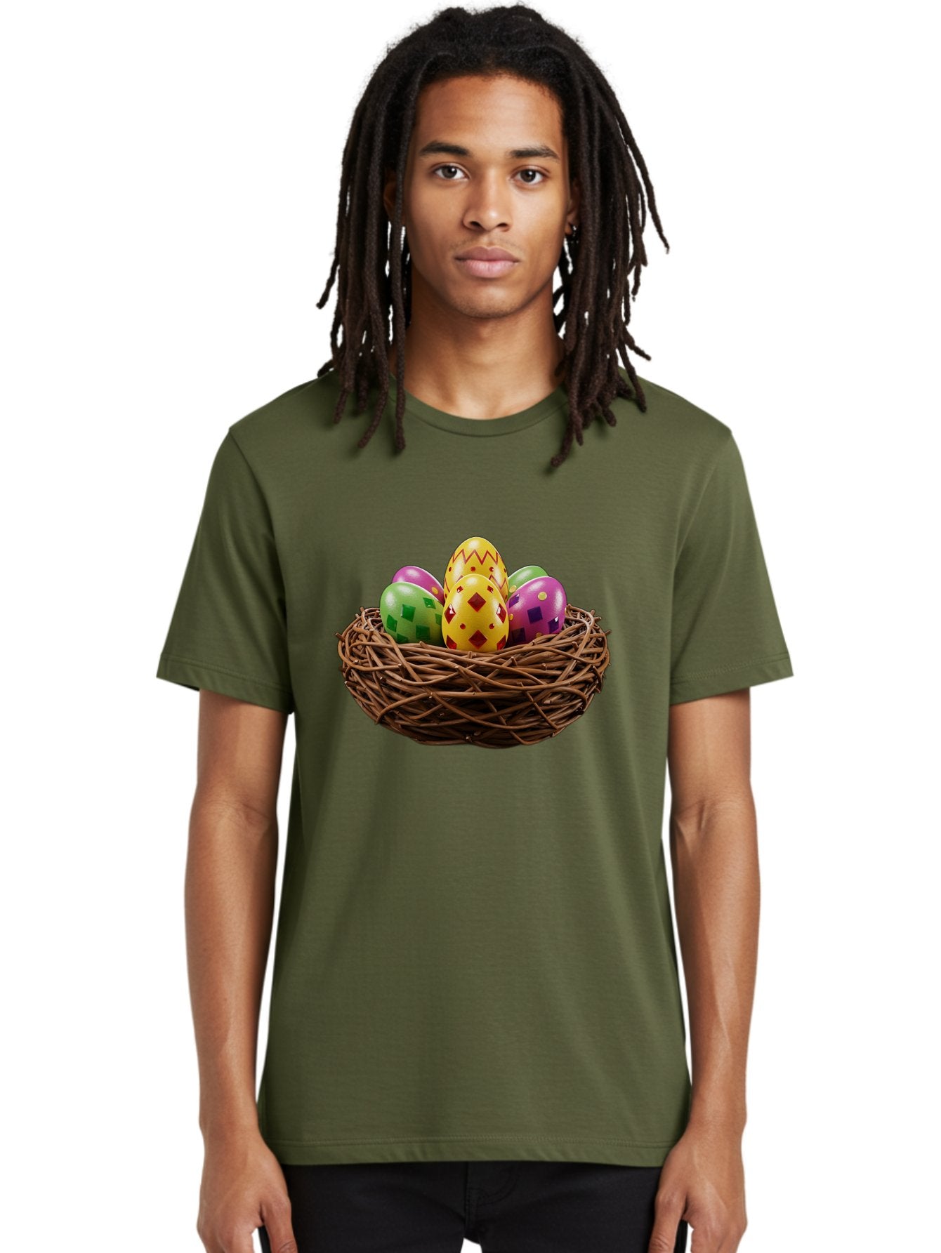 Easter-Eggs-9 Men'S Graphic Tee, 100% Cotton, Comfortable Casual Summer Wear, Machine Washable, Easter Eggs, Colorful Patterns, Diamond Shapes, Checkered Designs, Festive Decorations, Spring Holiday, Colorful Eggs, Decorative Nest Baa614 21