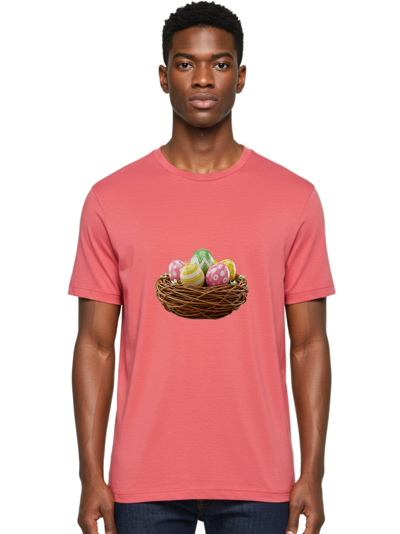Easter-Eggs-In-Basket-1 Men'S Graphic Tee, 100% Cotton, Comfortable Casual Summer Wear, Machine Washable, Easter Eggs In A Nest, Decorative Eggs, Spring Holiday, Twig Nest, Colorful Eggs, Easter Decorations, Festive Easter Eggs, Egg Hunt, Baa615 26