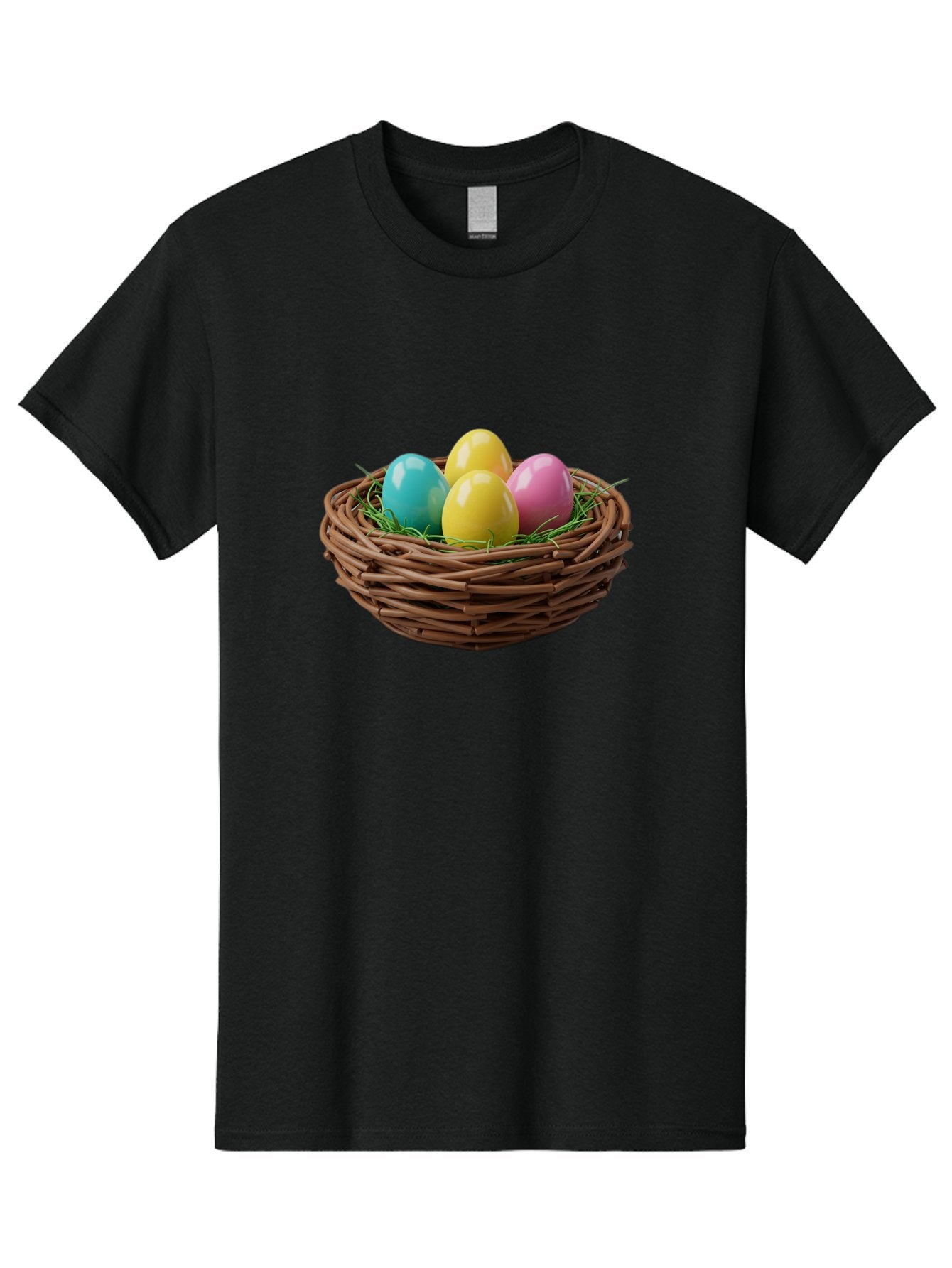 Easter-Eggs-In-Basket Men'S Graphic Tee, 100% Cotton, Comfortable Casual Summer Wear, Machine Washable, Colorful Easter Eggs, Easter Basket, Springtime Decorations, Wicker Basket, Blue Egg, Yellow Eggs, Pink Egg, Festive Colors, Baa616 11