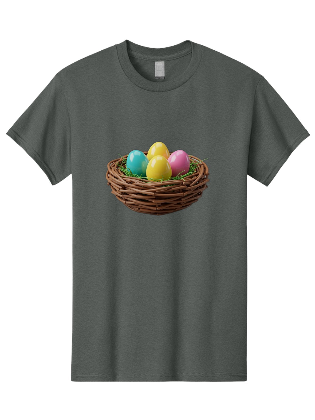 Easter-Eggs-In-Basket Men'S Graphic Tee, 100% Cotton, Comfortable Casual Summer Wear, Machine Washable, Colorful Easter Eggs, Easter Basket, Springtime Decorations, Wicker Basket, Blue Egg, Yellow Eggs, Pink Egg, Festive Colors, Baa616 13