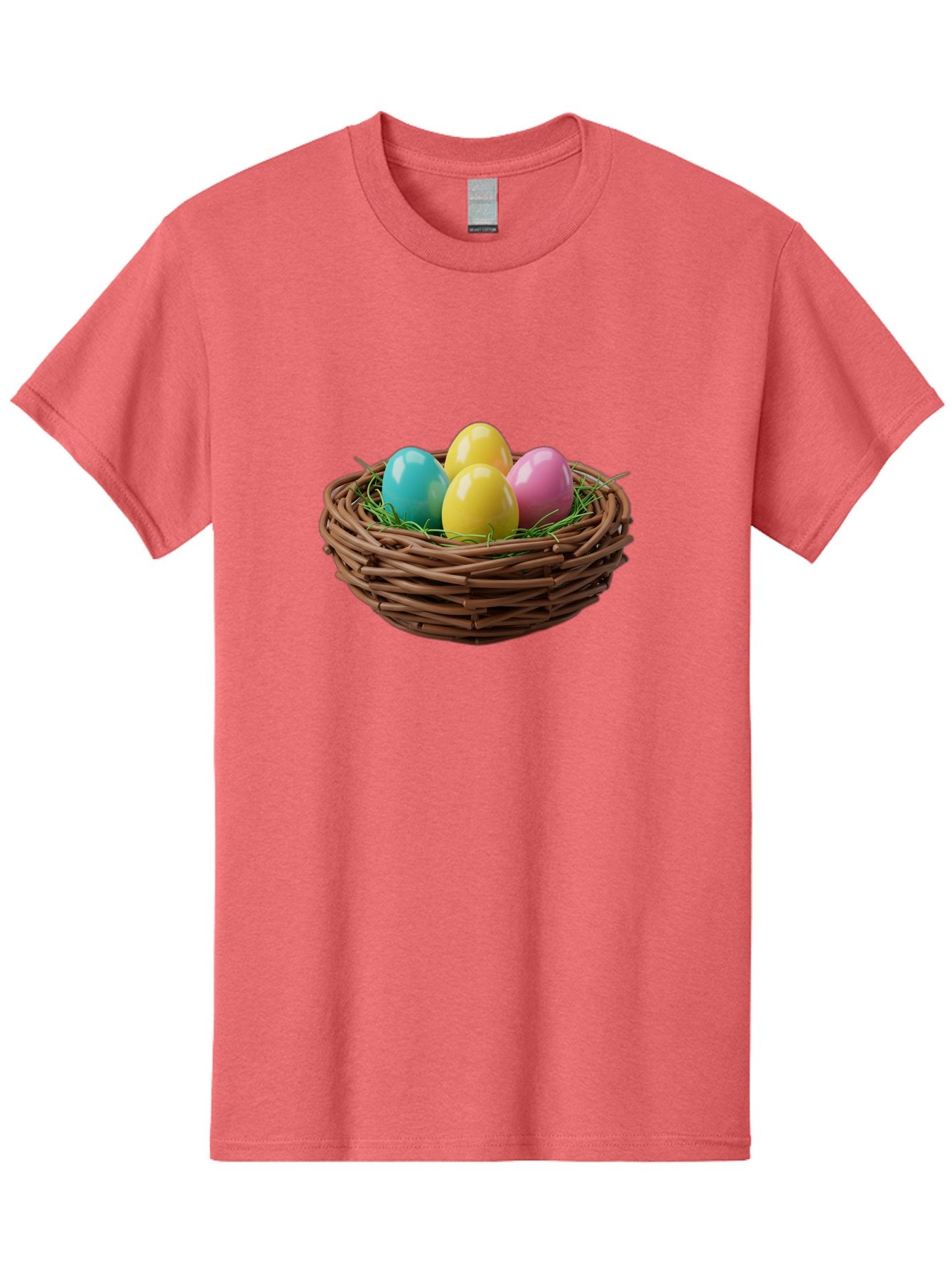 Easter-Eggs-In-Basket Men'S Graphic Tee, 100% Cotton, Comfortable Casual Summer Wear, Machine Washable, Colorful Easter Eggs, Easter Basket, Springtime Decorations, Wicker Basket, Blue Egg, Yellow Eggs, Pink Egg, Festive Colors, Baa616 15
