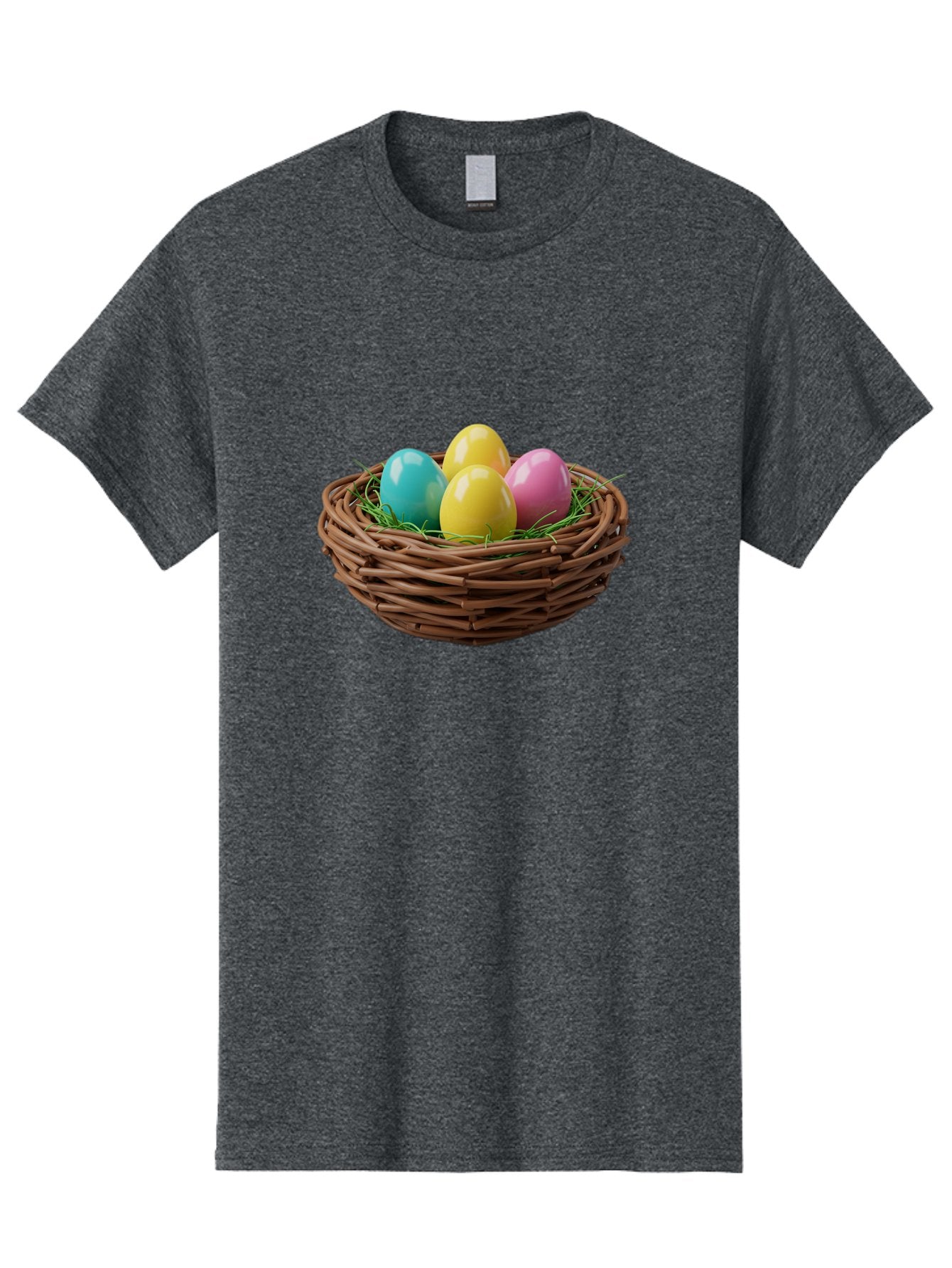 Easter-Eggs-In-Basket Men'S Graphic Tee, 100% Cotton, Comfortable Casual Summer Wear, Machine Washable, Colorful Easter Eggs, Easter Basket, Springtime Decorations, Wicker Basket, Blue Egg, Yellow Eggs, Pink Egg, Festive Colors, Baa616 9