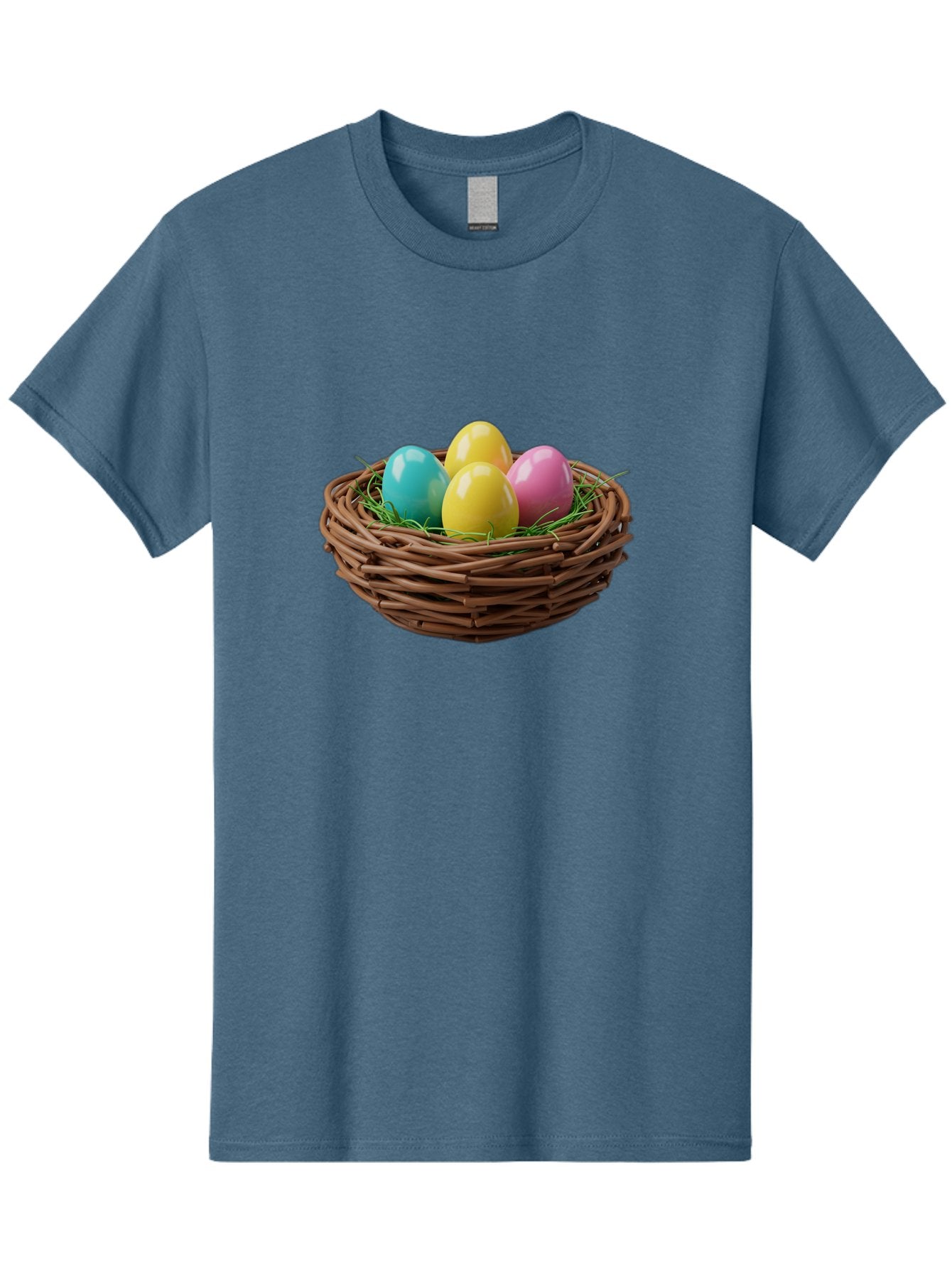 Easter-Eggs-In-Basket Men'S Graphic Tee, 100% Cotton, Comfortable Casual Summer Wear, Machine Washable, Colorful Easter Eggs, Easter Basket, Springtime Decorations, Wicker Basket, Blue Egg, Yellow Eggs, Pink Egg, Festive Colors, Baa616 10