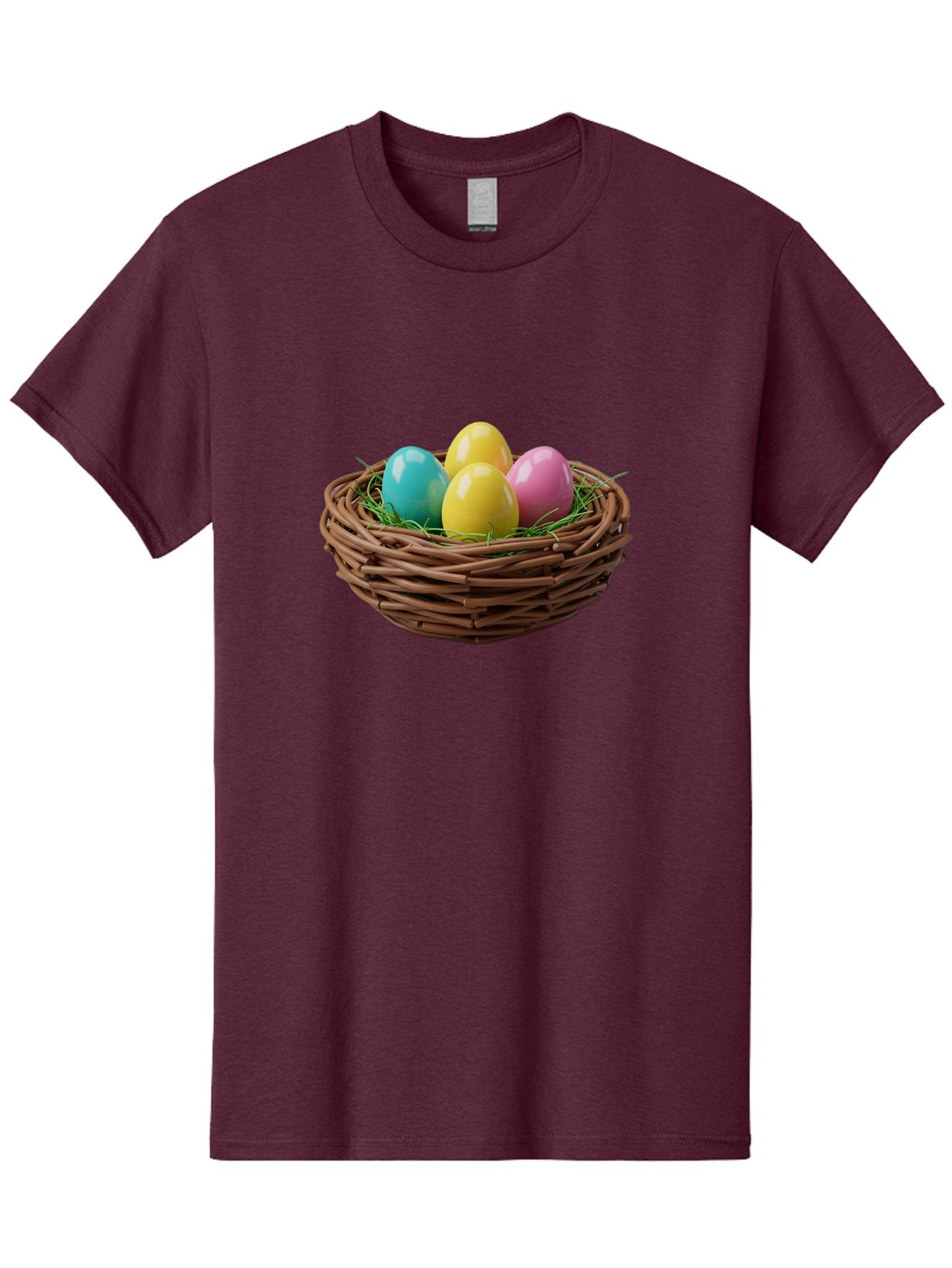 Easter-Eggs-In-Basket Men'S Graphic Tee, 100% Cotton, Comfortable Casual Summer Wear, Machine Washable, Colorful Easter Eggs, Easter Basket, Springtime Decorations, Wicker Basket, Blue Egg, Yellow Eggs, Pink Egg, Festive Colors, Baa616 6