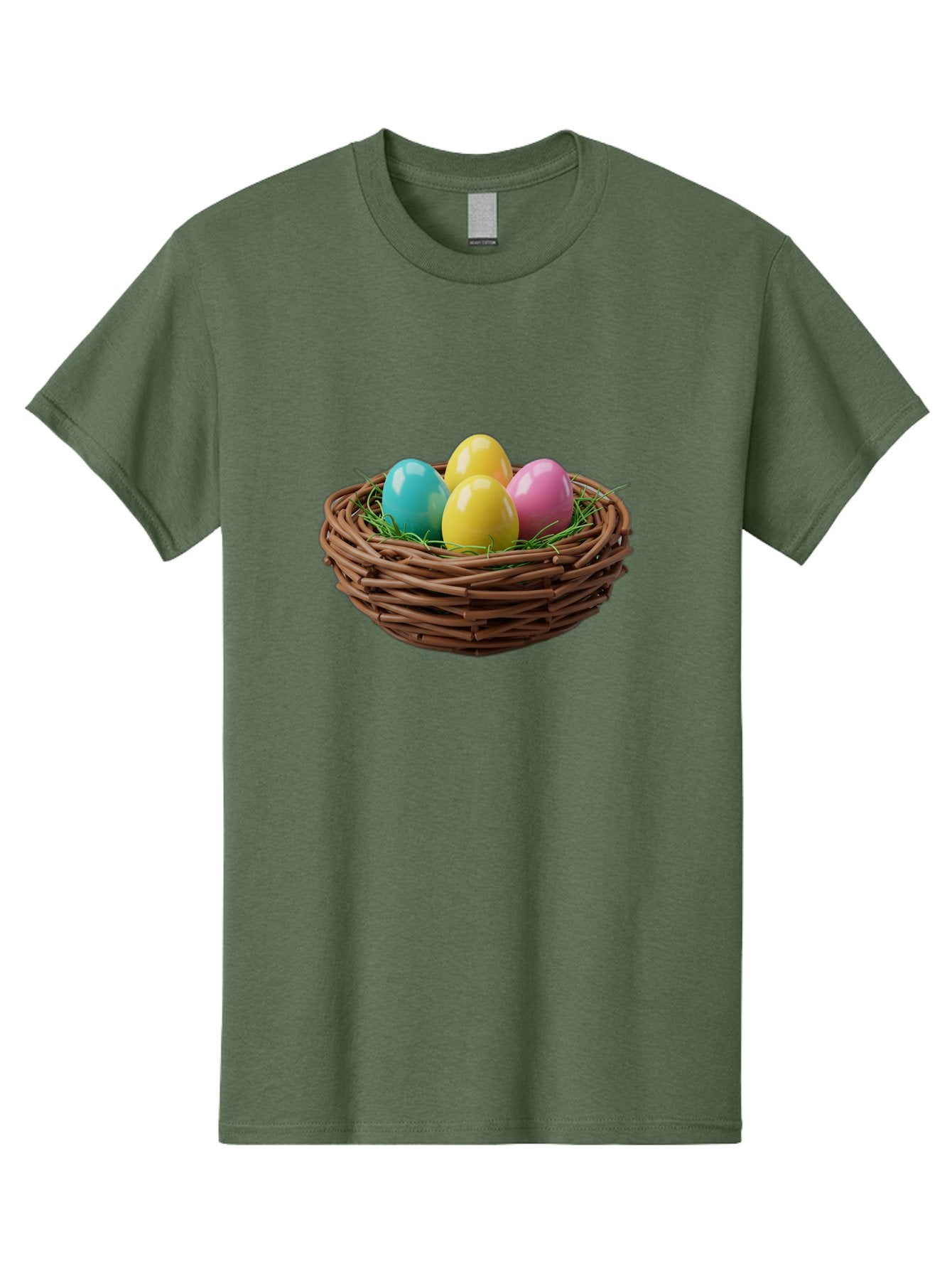 Easter-Eggs-In-Basket Men'S Graphic Tee, 100% Cotton, Comfortable Casual Summer Wear, Machine Washable, Colorful Easter Eggs, Easter Basket, Springtime Decorations, Wicker Basket, Blue Egg, Yellow Eggs, Pink Egg, Festive Colors, Baa616 14
