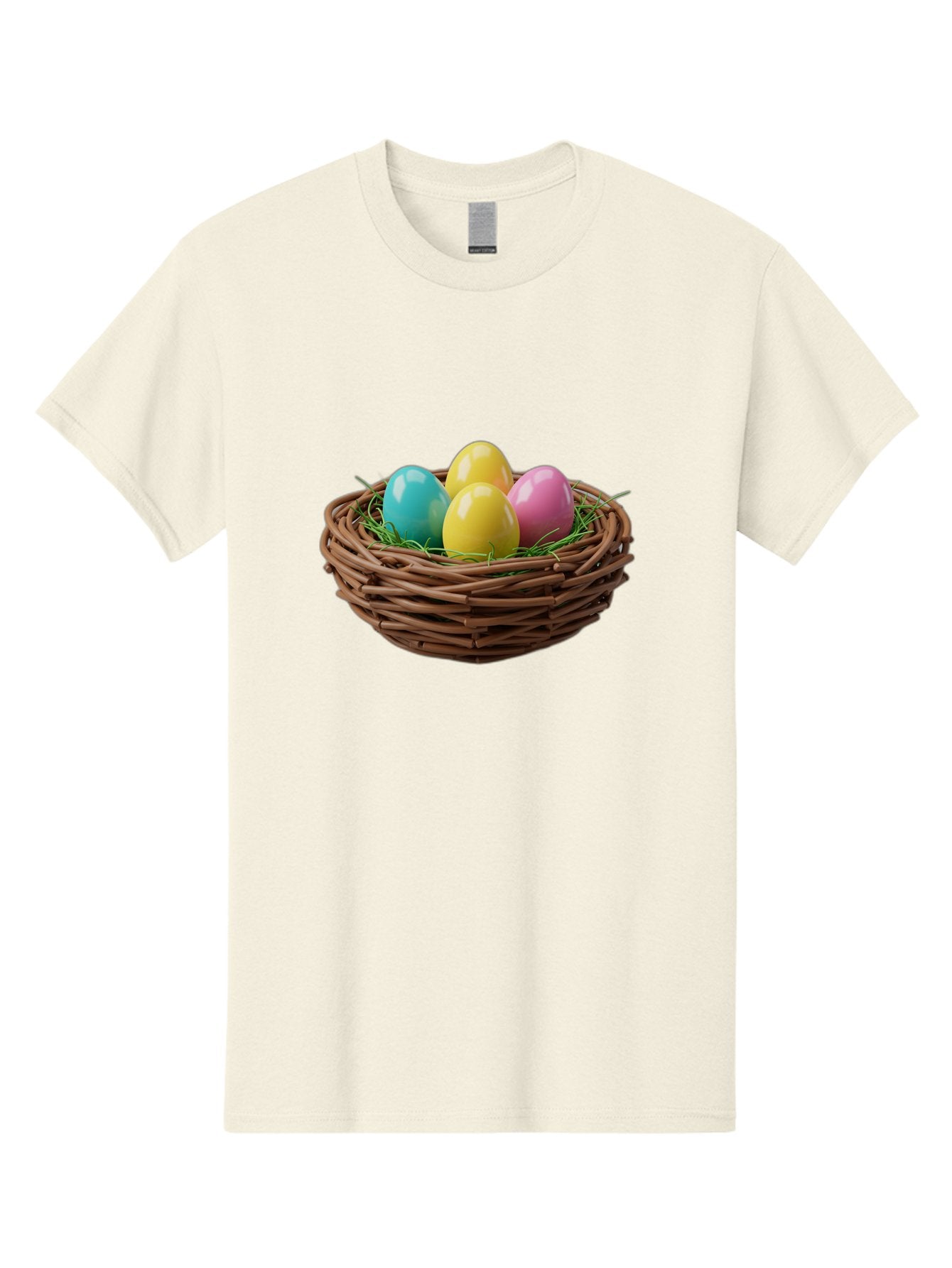 Easter-Eggs-In-Basket Men'S Graphic Tee, 100% Cotton, Comfortable Casual Summer Wear, Machine Washable, Colorful Easter Eggs, Easter Basket, Springtime Decorations, Wicker Basket, Blue Egg, Yellow Eggs, Pink Egg, Festive Colors, Baa616 7