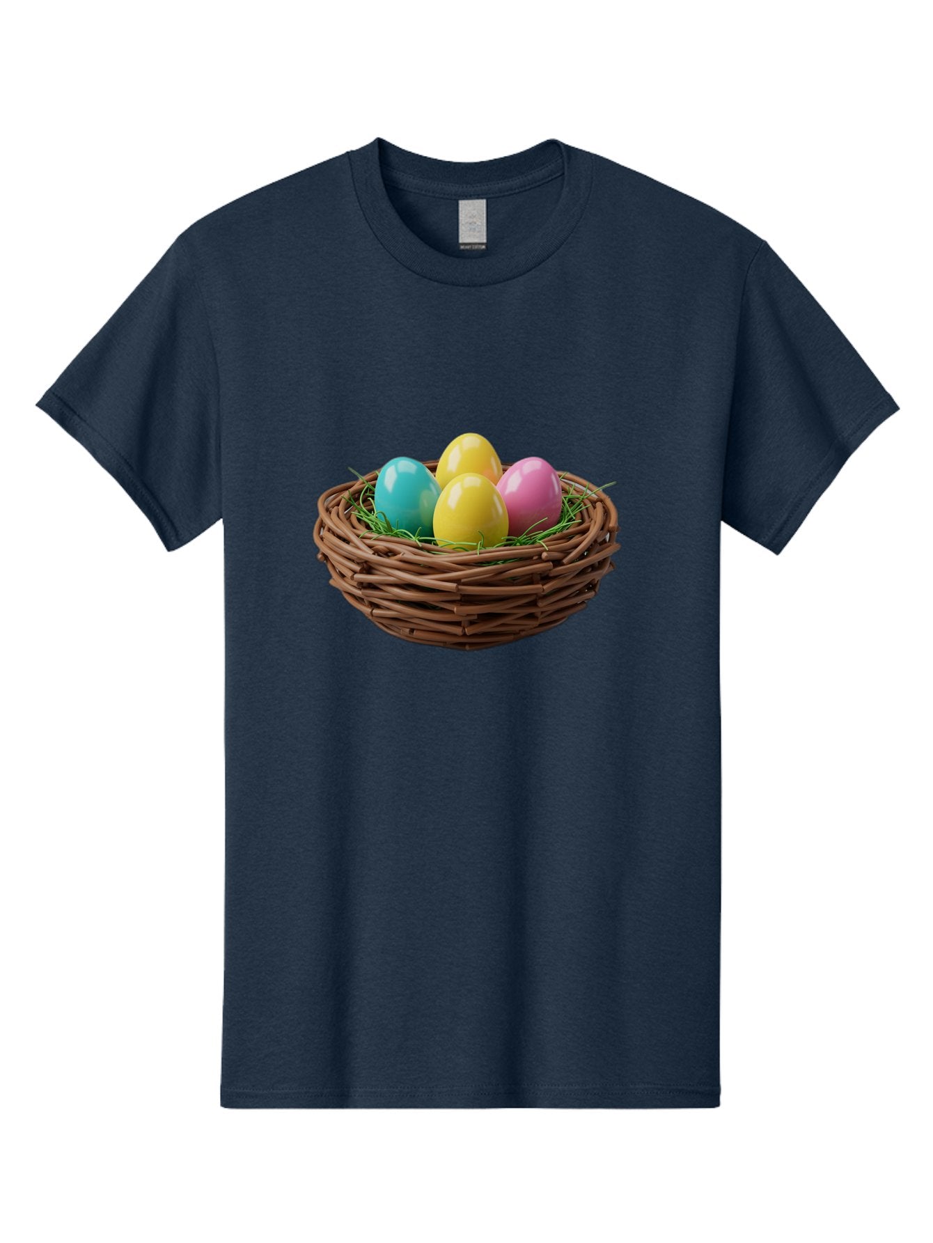 Easter-Eggs-In-Basket Men'S Graphic Tee, 100% Cotton, Comfortable Casual Summer Wear, Machine Washable, Colorful Easter Eggs, Easter Basket, Springtime Decorations, Wicker Basket, Blue Egg, Yellow Eggs, Pink Egg, Festive Colors, Baa616 3