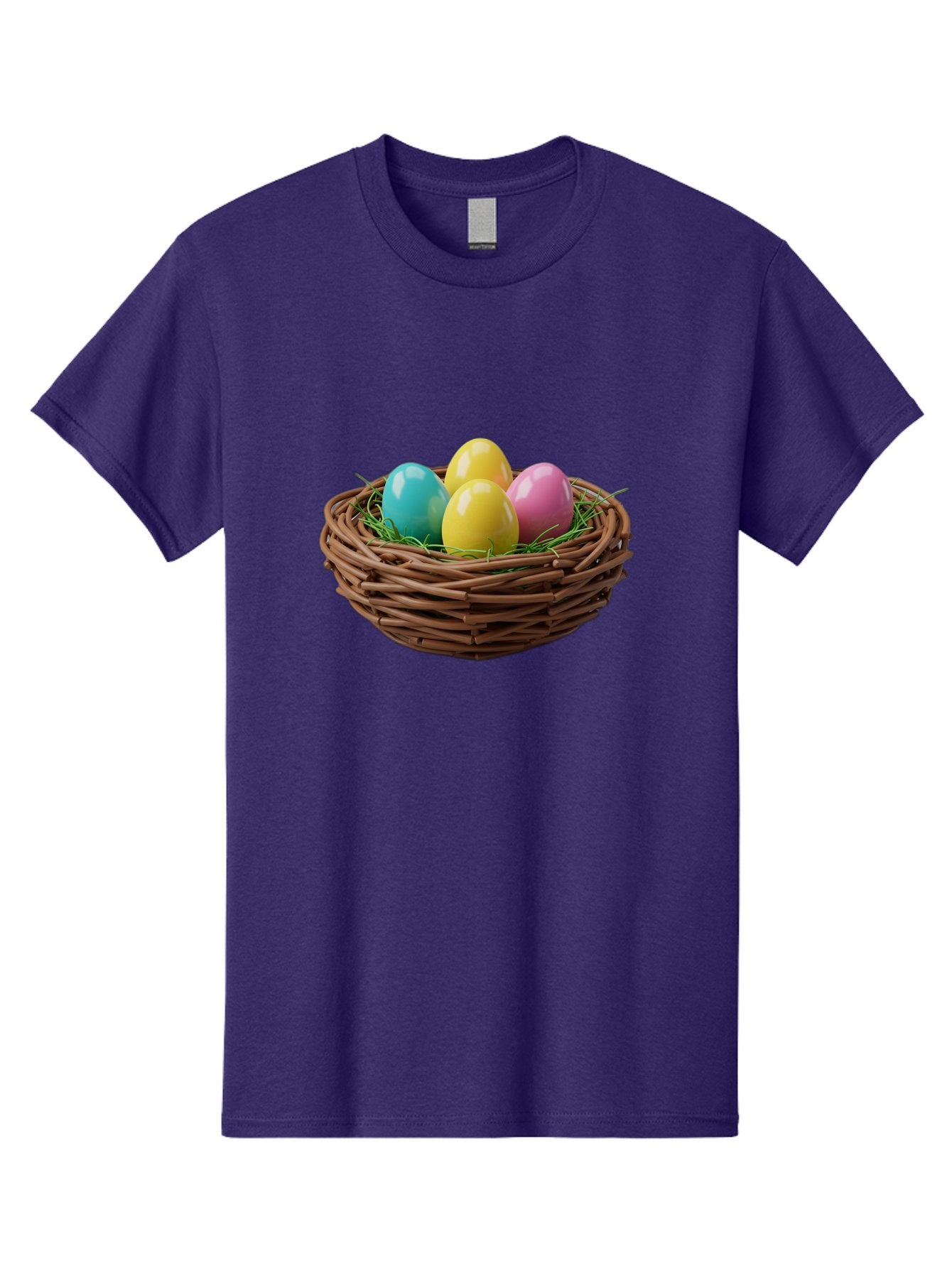 Easter-Eggs-In-Basket Men'S Graphic Tee, 100% Cotton, Comfortable Casual Summer Wear, Machine Washable, Colorful Easter Eggs, Easter Basket, Springtime Decorations, Wicker Basket, Blue Egg, Yellow Eggs, Pink Egg, Festive Colors, Baa616 4