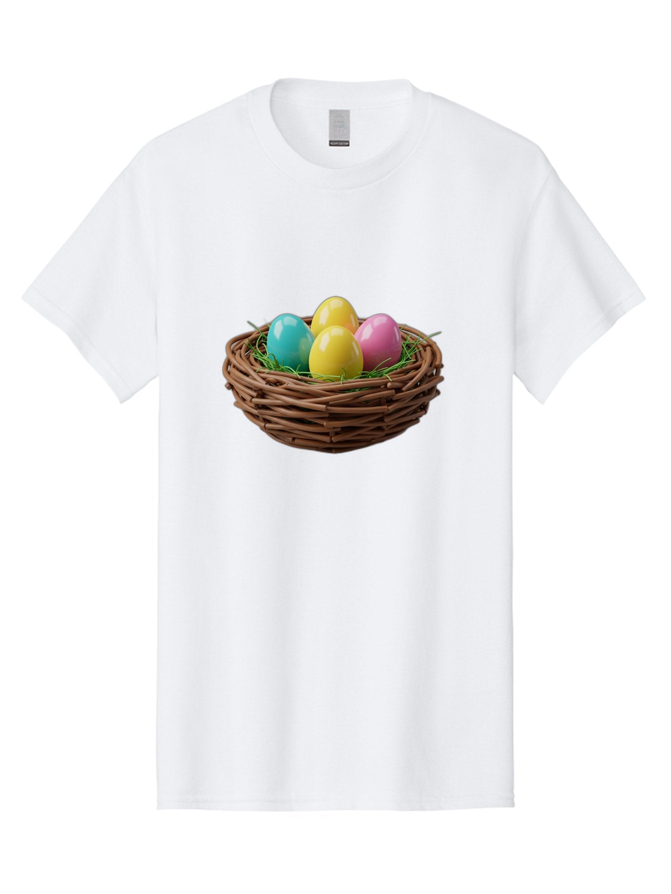 Easter-Eggs-In-Basket Men'S Graphic Tee, 100% Cotton, Comfortable Casual Summer Wear, Machine Washable, Colorful Easter Eggs, Easter Basket, Springtime Decorations, Wicker Basket, Blue Egg, Yellow Eggs, Pink Egg, Festive Colors, Baa616 8