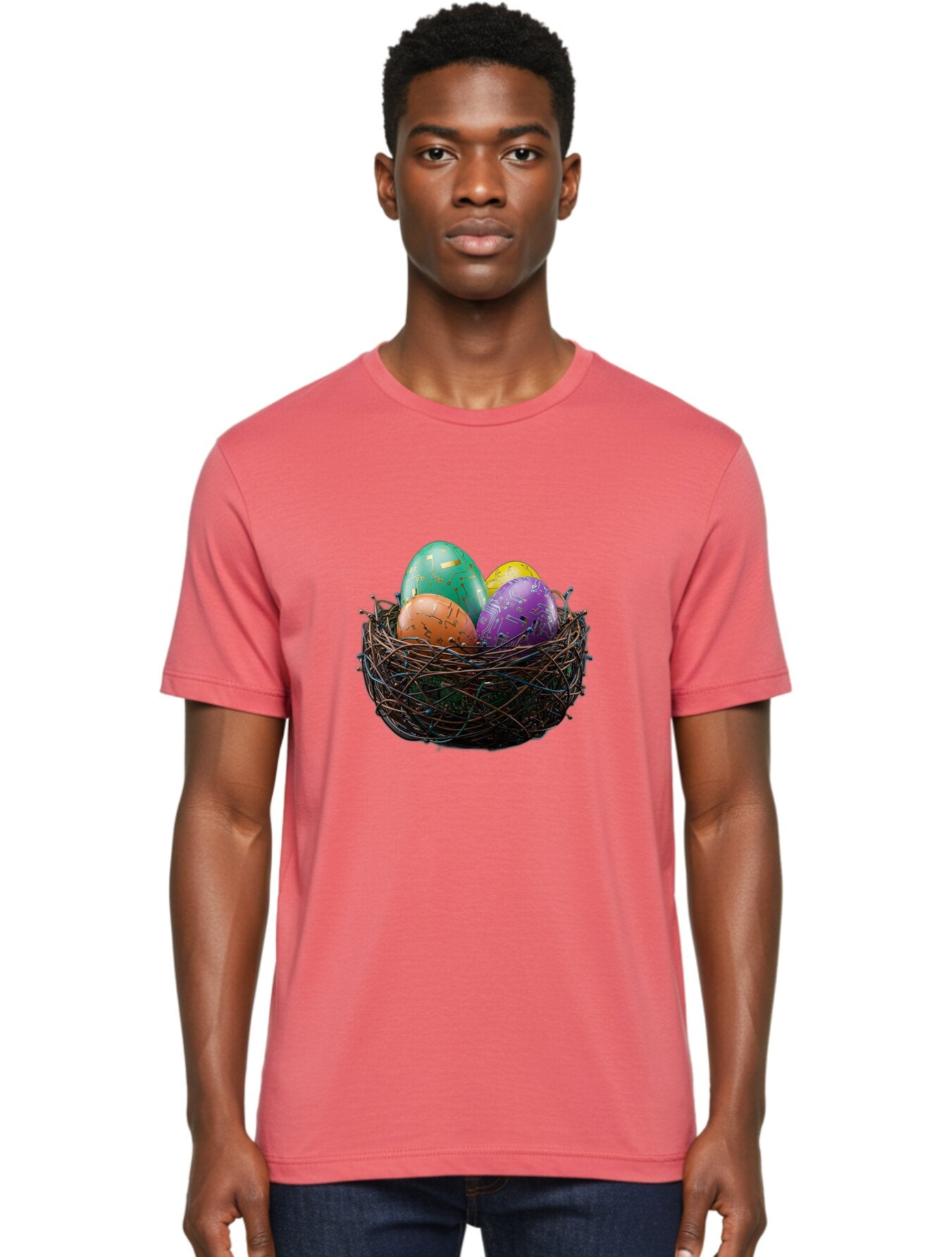 Easter-Eggs-In-Nest-1 Men'S Graphic Tee, 100% Cotton, Comfortable Casual Summer Wear, Machine Washable, Colorful Easter Eggs, Decorative Eggs, Easter Basket, Nest, Vibrant Colors, Festive Decorations, Spring Theme, Easter Celebration Baa617 24