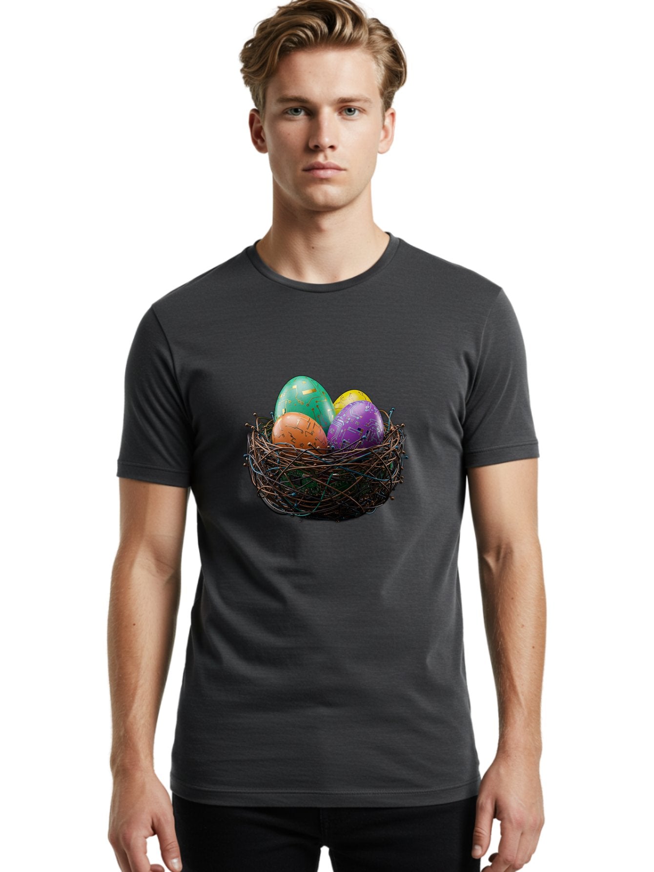 Easter-Eggs-In-Nest-1 Men'S Graphic Tee, 100% Cotton, Comfortable Casual Summer Wear, Machine Washable, Colorful Easter Eggs, Decorative Eggs, Easter Basket, Nest, Vibrant Colors, Festive Decorations, Spring Theme, Easter Celebration Baa617 26