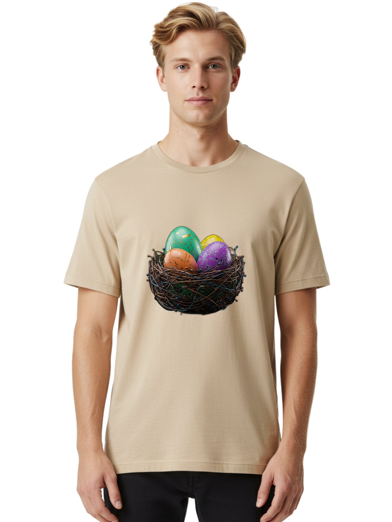 Easter-Eggs-In-Nest-1 Men'S Graphic Tee, 100% Cotton, Comfortable Casual Summer Wear, Machine Washable, Colorful Easter Eggs, Decorative Eggs, Easter Basket, Nest, Vibrant Colors, Festive Decorations, Spring Theme, Easter Celebration Baa617 22