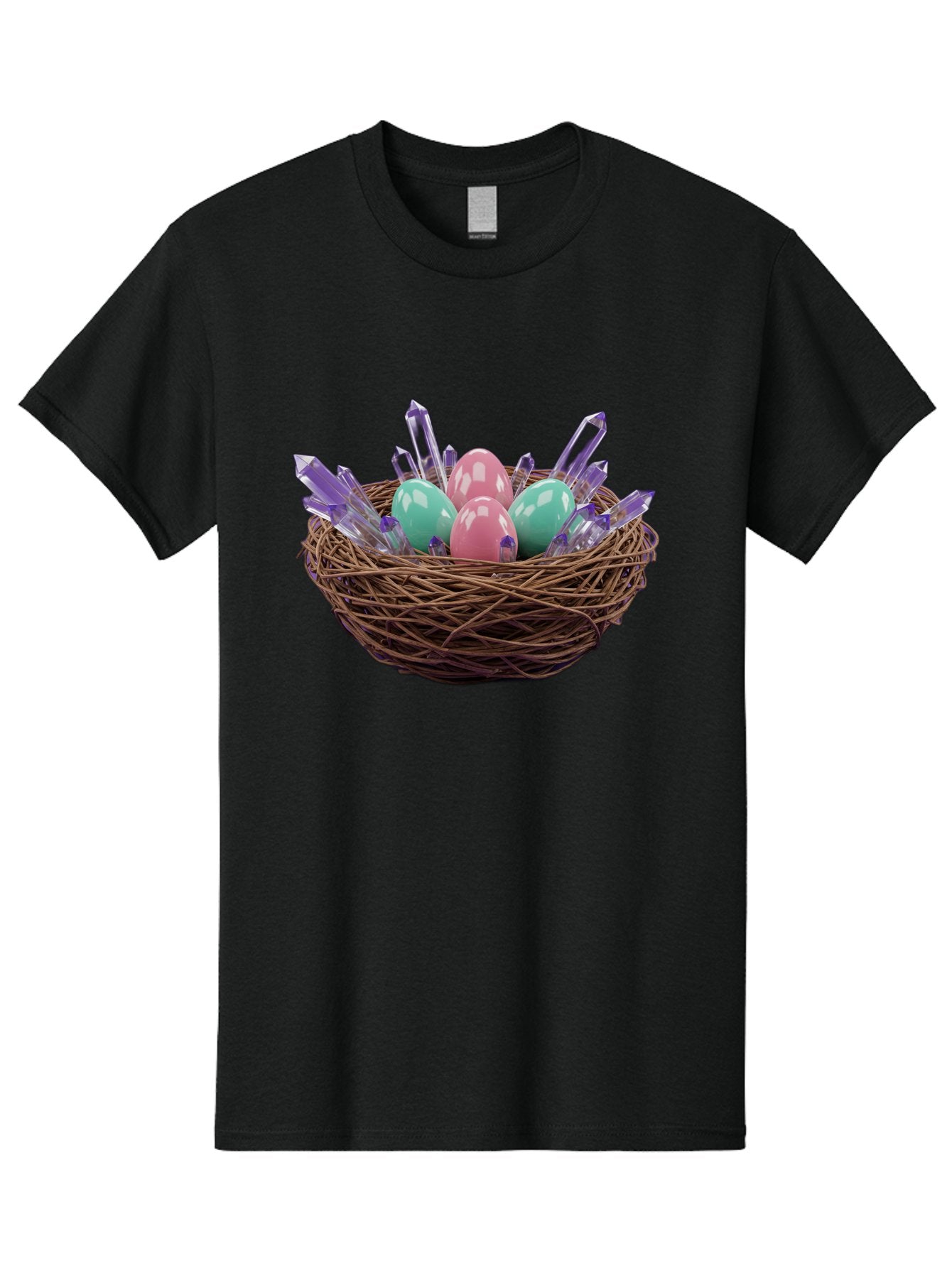 Easter-Eggs-In-Nest-2 Men'S Graphic Tee, 100% Cotton, Comfortable Casual Summer Wear, Machine Washable, Bird'S Nest, Shiny Eggs, Crystal Decorations, Pastel Colors, Easter Theme, Festive Decor, Spring Symbols, Jewelry-Inspired Design, Baa618 8