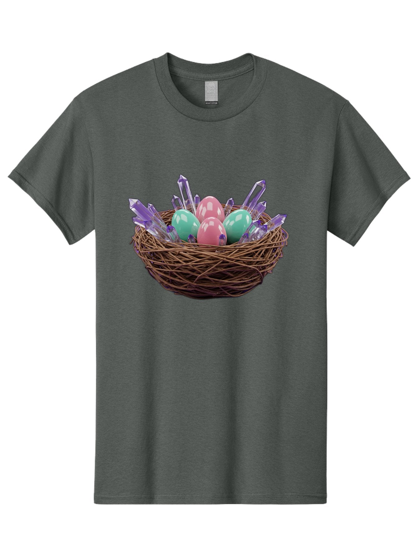 Easter-Eggs-In-Nest-2 Men'S Graphic Tee, 100% Cotton, Comfortable Casual Summer Wear, Machine Washable, Bird'S Nest, Shiny Eggs, Crystal Decorations, Pastel Colors, Easter Theme, Festive Decor, Spring Symbols, Jewelry-Inspired Design, Baa618 10