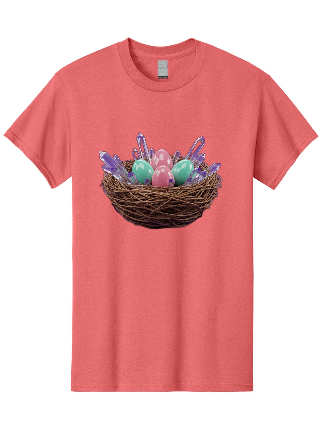 Easter-Eggs-In-Nest-2 Men'S Graphic Tee, 100% Cotton, Comfortable Casual Summer Wear, Machine Washable, Bird'S Nest, Shiny Eggs, Crystal Decorations, Pastel Colors, Easter Theme, Festive Decor, Spring Symbols, Jewelry-Inspired Design, Baa618 4