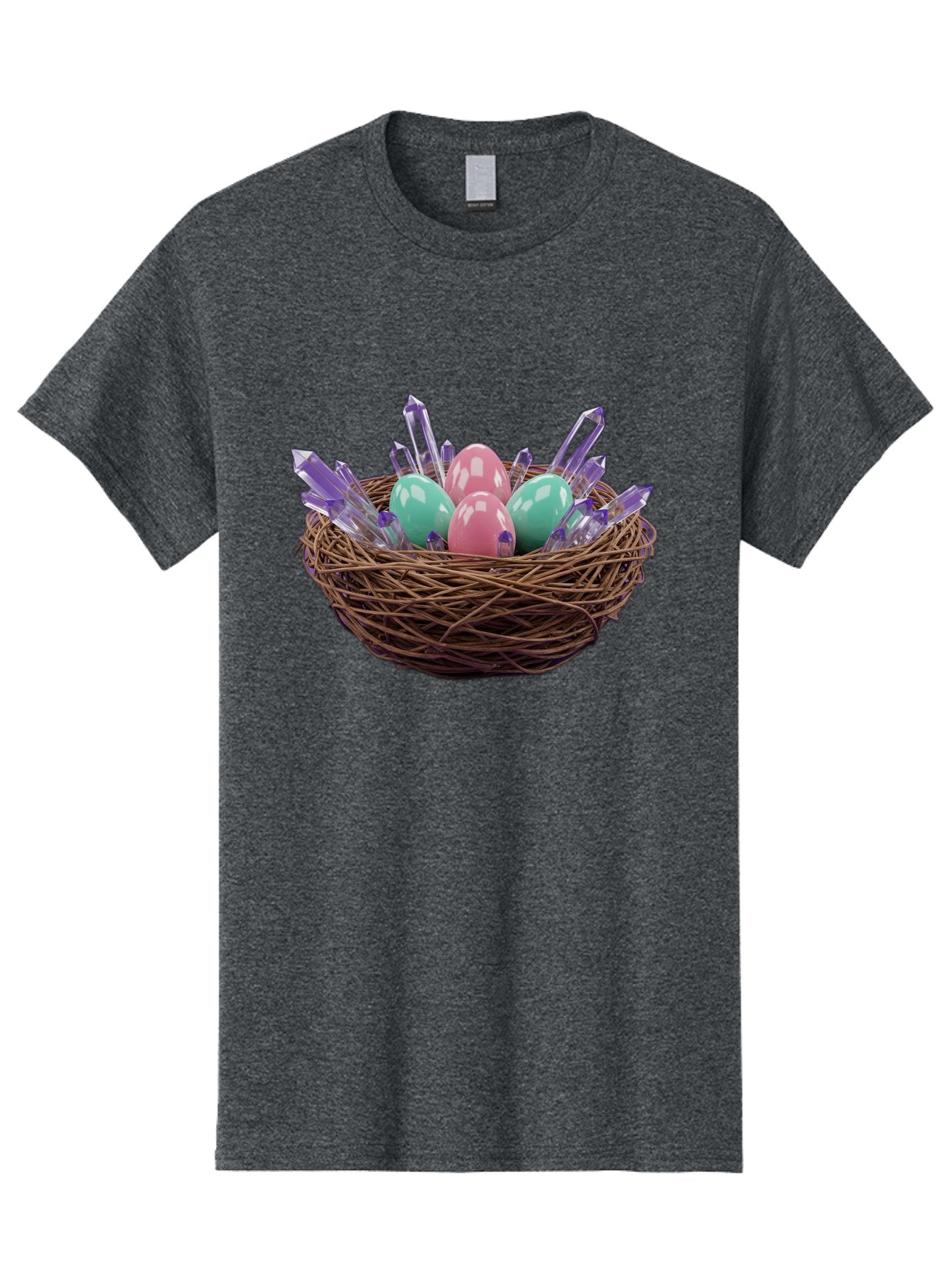 Easter-Eggs-In-Nest-2 Men'S Graphic Tee, 100% Cotton, Comfortable Casual Summer Wear, Machine Washable, Bird'S Nest, Shiny Eggs, Crystal Decorations, Pastel Colors, Easter Theme, Festive Decor, Spring Symbols, Jewelry-Inspired Design, Baa618 15