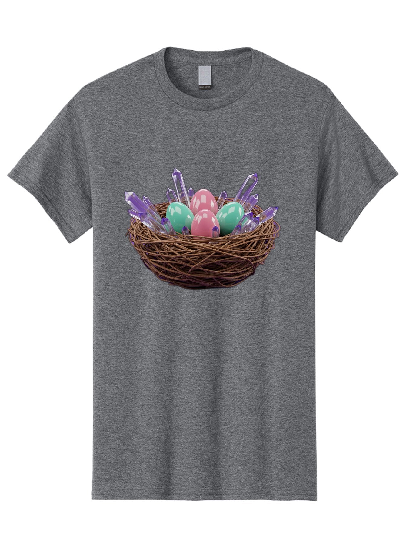 Easter-Eggs-In-Nest-2 Men'S Graphic Tee, 100% Cotton, Comfortable Casual Summer Wear, Machine Washable, Bird'S Nest, Shiny Eggs, Crystal Decorations, Pastel Colors, Easter Theme, Festive Decor, Spring Symbols, Jewelry-Inspired Design, Baa618 5