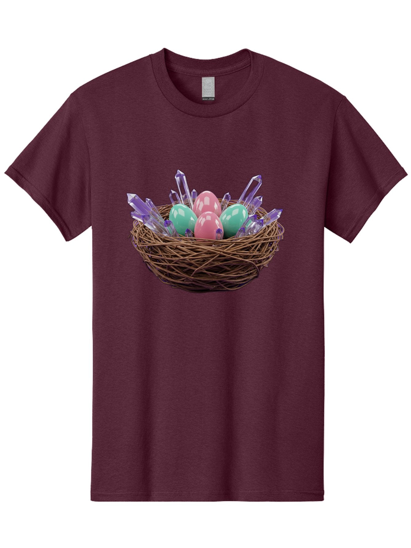 Easter-Eggs-In-Nest-2 Men'S Graphic Tee, 100% Cotton, Comfortable Casual Summer Wear, Machine Washable, Bird'S Nest, Shiny Eggs, Crystal Decorations, Pastel Colors, Easter Theme, Festive Decor, Spring Symbols, Jewelry-Inspired Design, Baa618 9