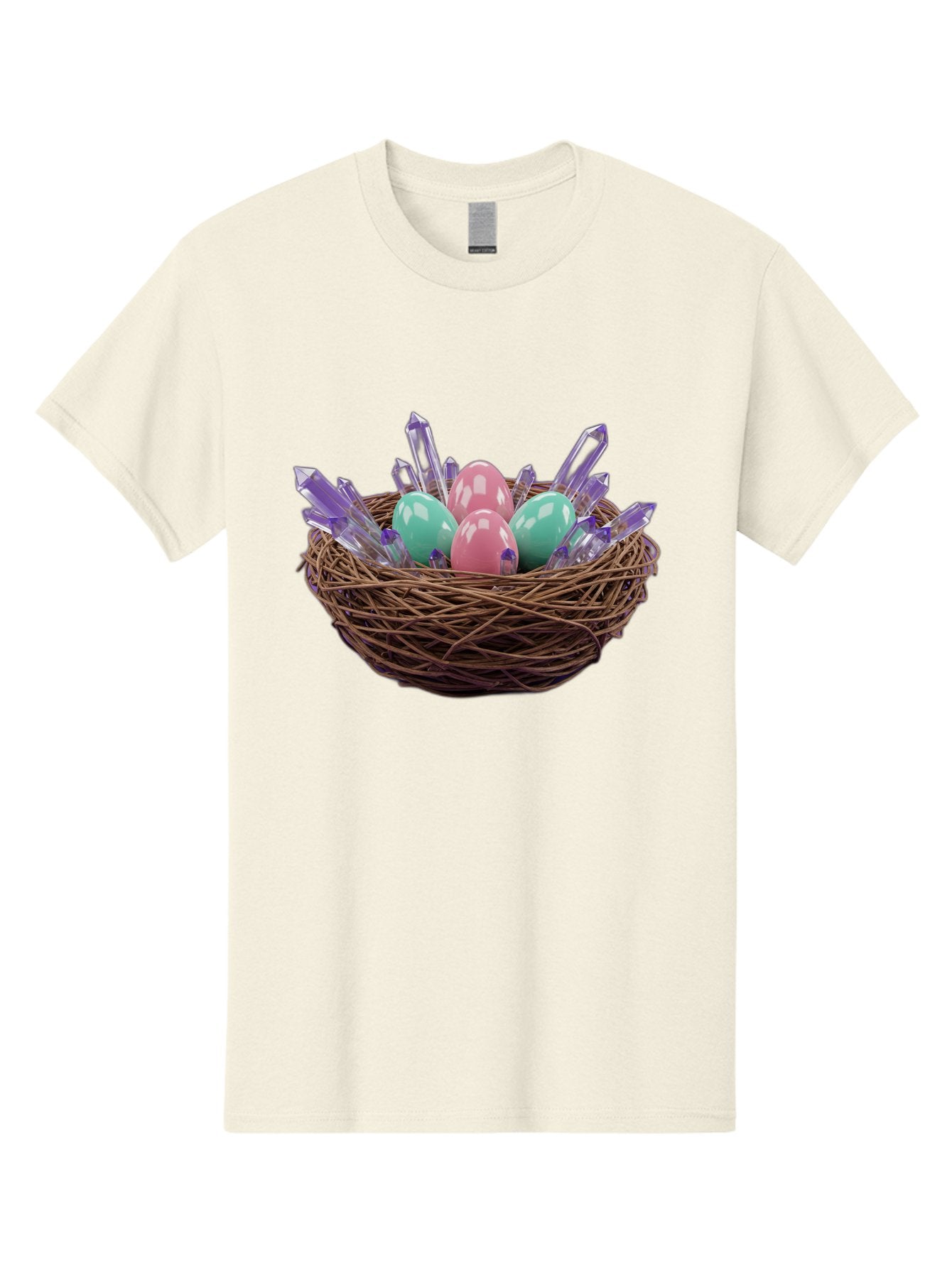 Easter-Eggs-In-Nest-2 Men'S Graphic Tee, 100% Cotton, Comfortable Casual Summer Wear, Machine Washable, Bird'S Nest, Shiny Eggs, Crystal Decorations, Pastel Colors, Easter Theme, Festive Decor, Spring Symbols, Jewelry-Inspired Design, Baa618 11