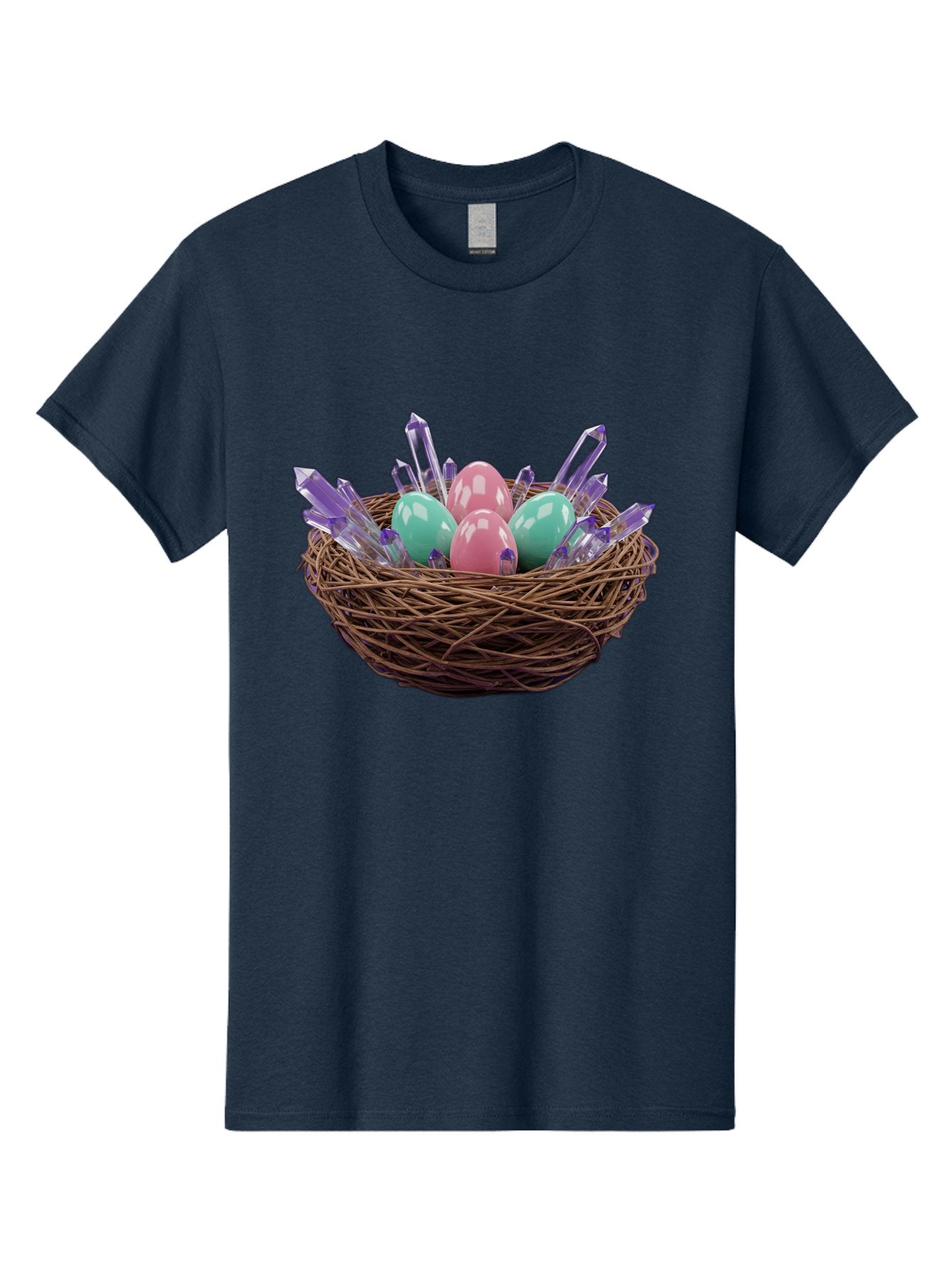 Easter-Eggs-In-Nest-2 Men'S Graphic Tee, 100% Cotton, Comfortable Casual Summer Wear, Machine Washable, Bird'S Nest, Shiny Eggs, Crystal Decorations, Pastel Colors, Easter Theme, Festive Decor, Spring Symbols, Jewelry-Inspired Design, Baa618 12