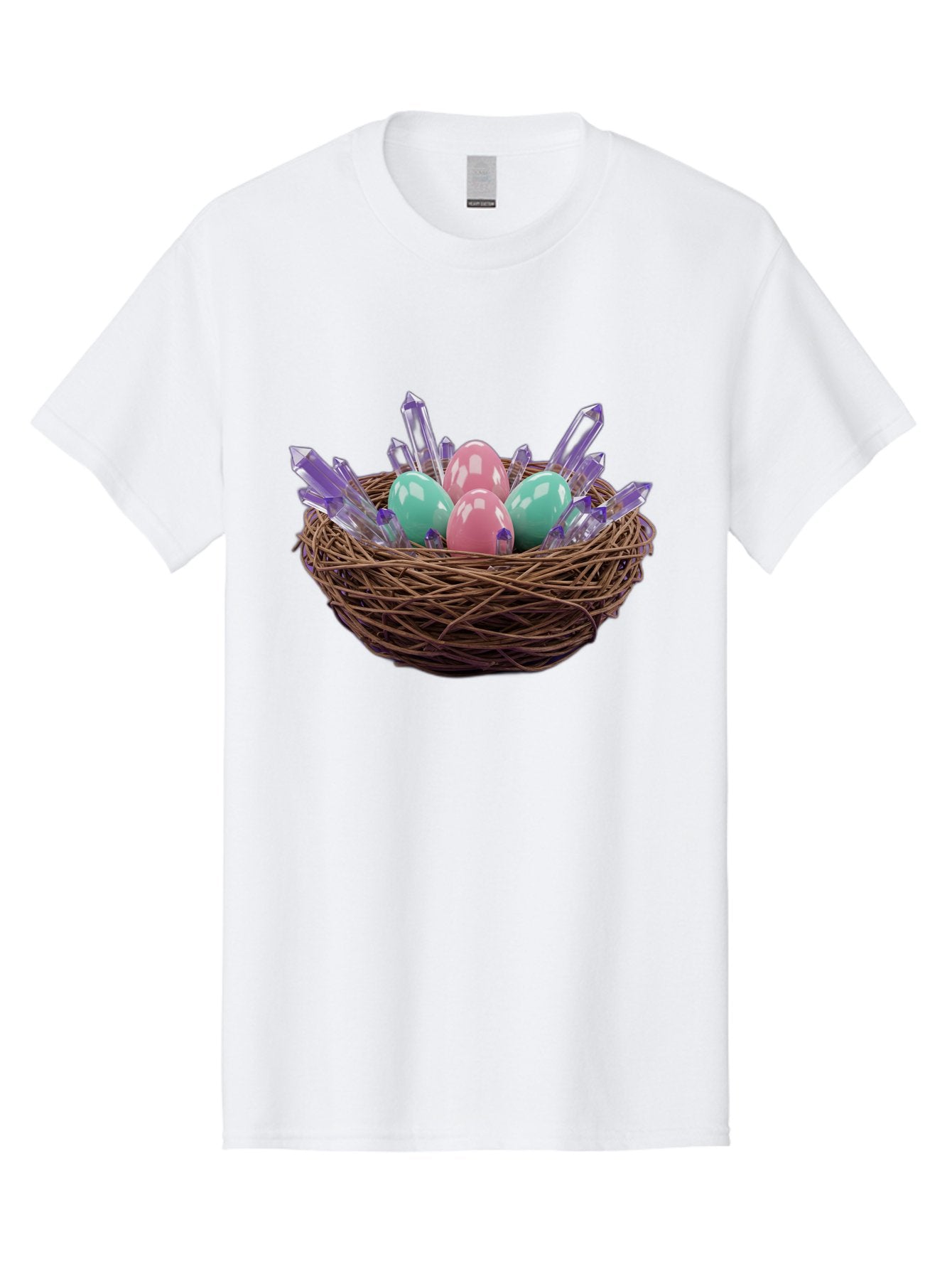 Easter-Eggs-In-Nest-2 Men'S Graphic Tee, 100% Cotton, Comfortable Casual Summer Wear, Machine Washable, Bird'S Nest, Shiny Eggs, Crystal Decorations, Pastel Colors, Easter Theme, Festive Decor, Spring Symbols, Jewelry-Inspired Design, Baa618 6