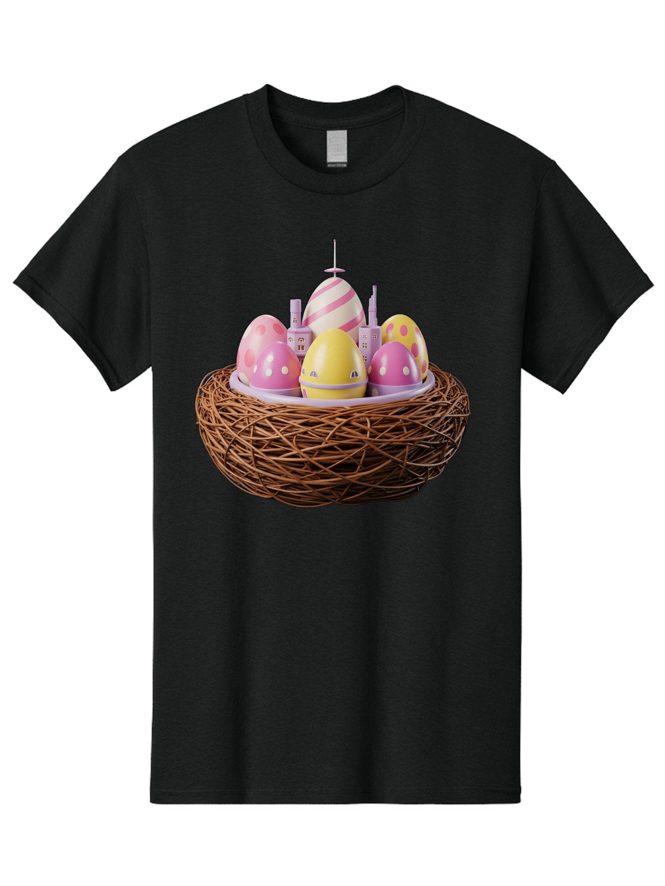 Easter-Eggs-In-Nest-3 Men'S Graphic Tee, 100% Cotton, Comfortable Casual Summer Wear, Machine Washable, Easter Eggs, Pastel Colors, Polka Dots, Stripes, Easter Holiday, Egg Hunt, Springtime, Wicker Nest, Festive Decorations, Creative Designs Baa619 12