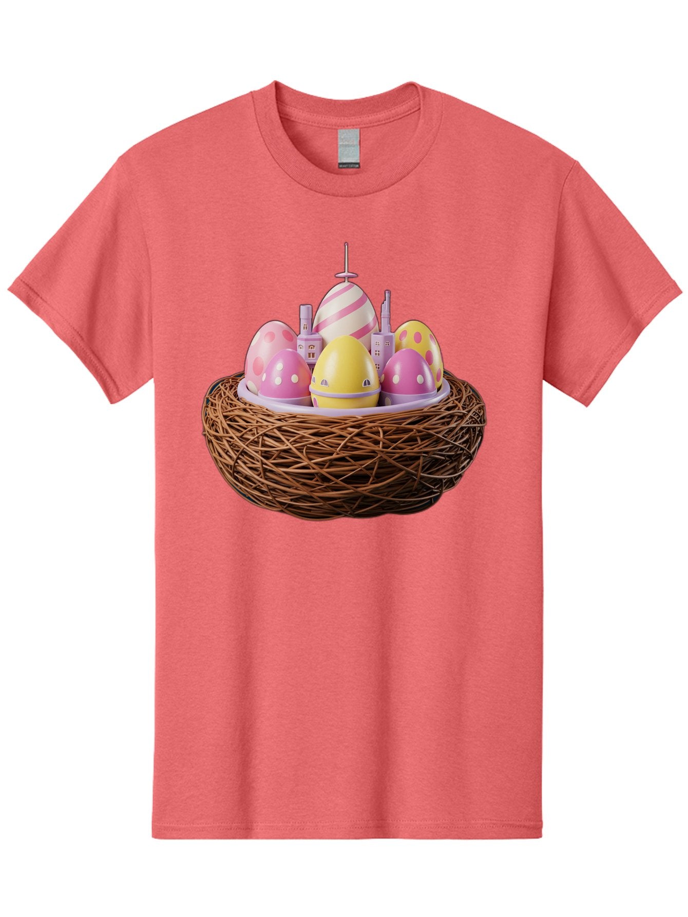 Easter-Eggs-In-Nest-3 Men'S Graphic Tee, 100% Cotton, Comfortable Casual Summer Wear, Machine Washable, Easter Eggs, Pastel Colors, Polka Dots, Stripes, Easter Holiday, Egg Hunt, Springtime, Wicker Nest, Festive Decorations, Creative Designs Baa619 4