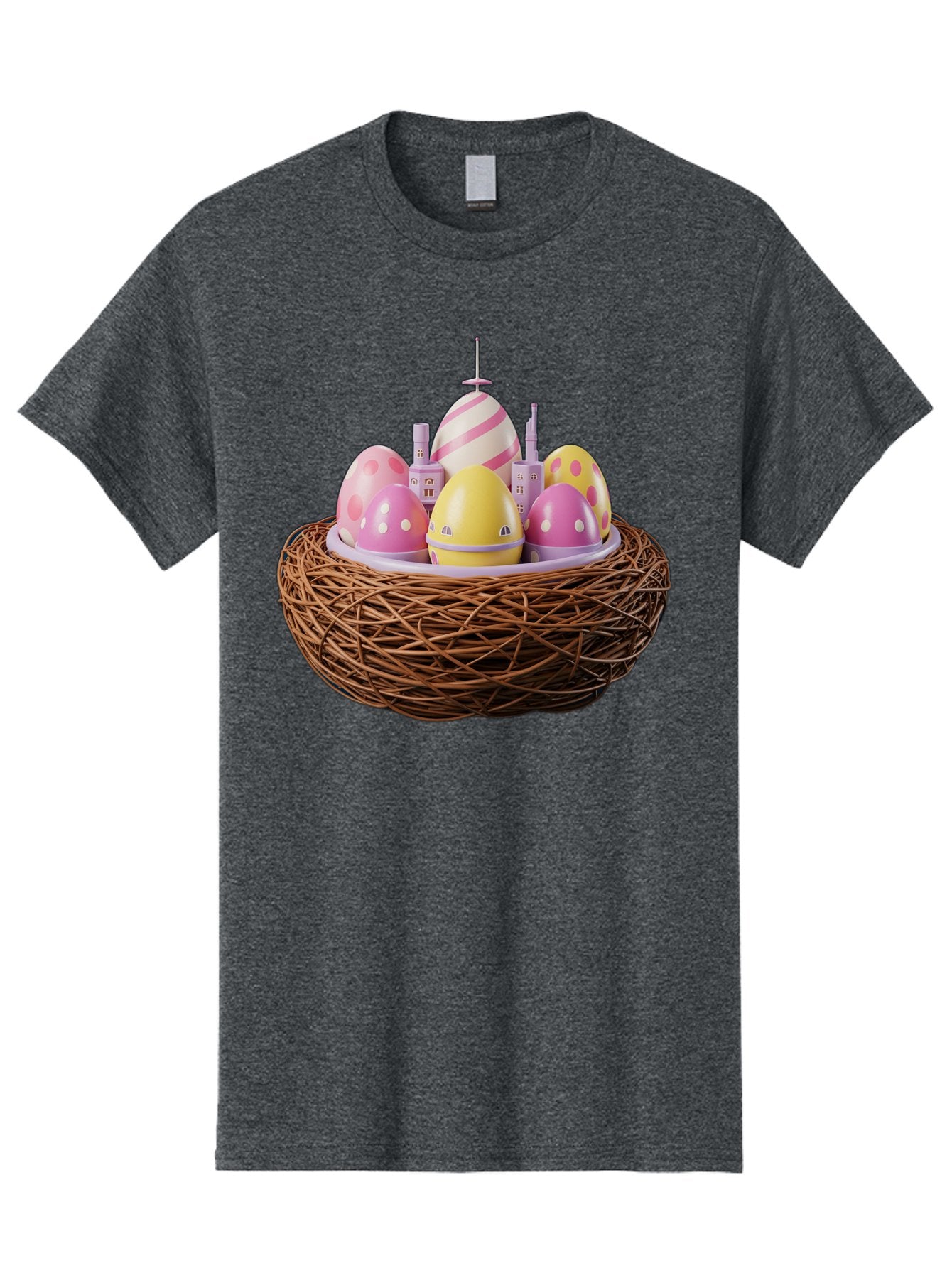 Easter-Eggs-In-Nest-3 Men'S Graphic Tee, 100% Cotton, Comfortable Casual Summer Wear, Machine Washable, Easter Eggs, Pastel Colors, Polka Dots, Stripes, Easter Holiday, Egg Hunt, Springtime, Wicker Nest, Festive Decorations, Creative Designs Baa619 6