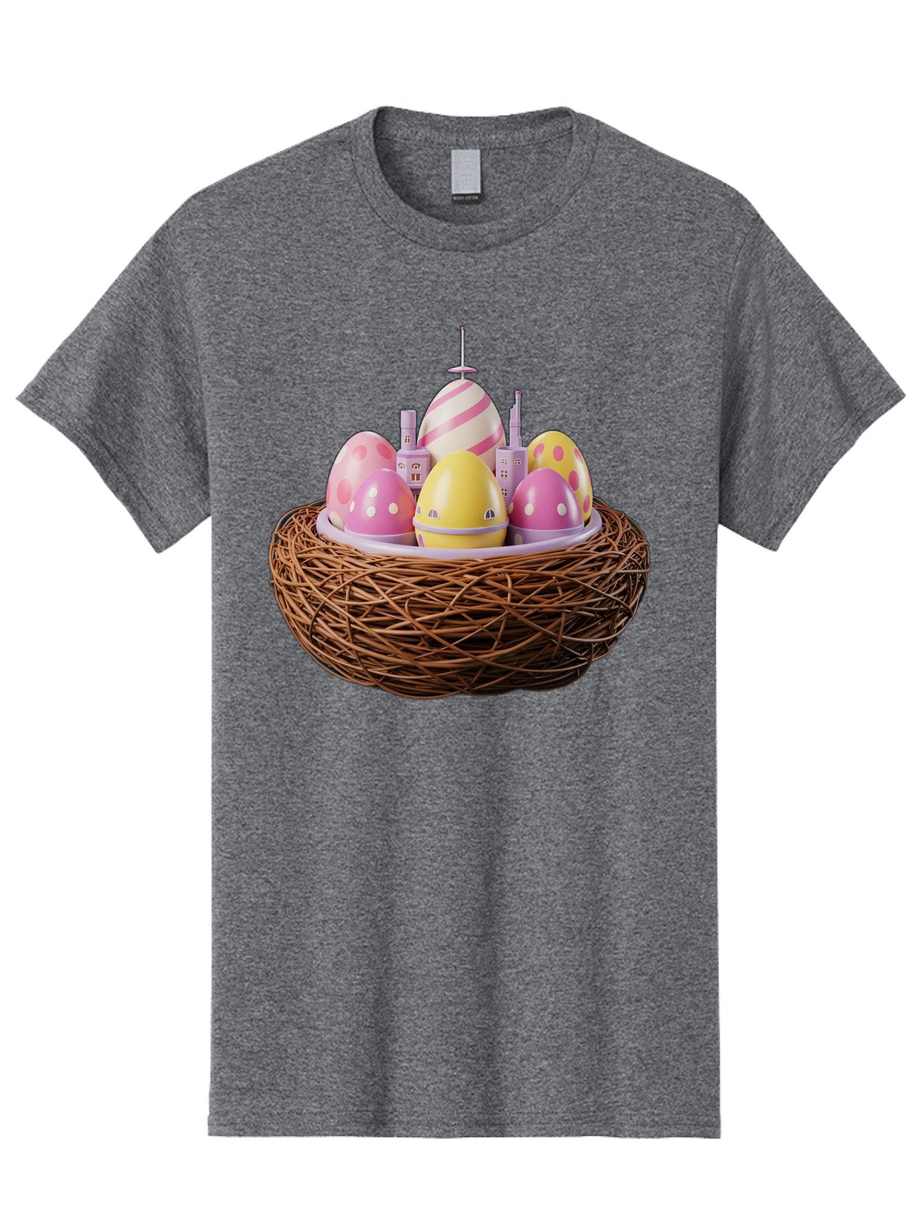 Easter-Eggs-In-Nest-3 Men'S Graphic Tee, 100% Cotton, Comfortable Casual Summer Wear, Machine Washable, Easter Eggs, Pastel Colors, Polka Dots, Stripes, Easter Holiday, Egg Hunt, Springtime, Wicker Nest, Festive Decorations, Creative Designs Baa619 15