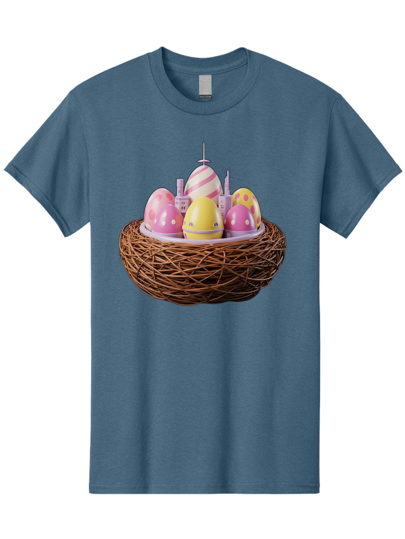 Easter-Eggs-In-Nest-3 Men'S Graphic Tee, 100% Cotton, Comfortable Casual Summer Wear, Machine Washable, Easter Eggs, Pastel Colors, Polka Dots, Stripes, Easter Holiday, Egg Hunt, Springtime, Wicker Nest, Festive Decorations, Creative Designs Baa619 11