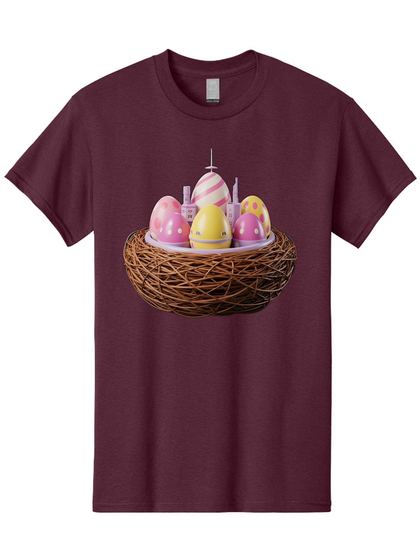 Easter-Eggs-In-Nest-3 Men'S Graphic Tee, 100% Cotton, Comfortable Casual Summer Wear, Machine Washable, Easter Eggs, Pastel Colors, Polka Dots, Stripes, Easter Holiday, Egg Hunt, Springtime, Wicker Nest, Festive Decorations, Creative Designs Baa619 10