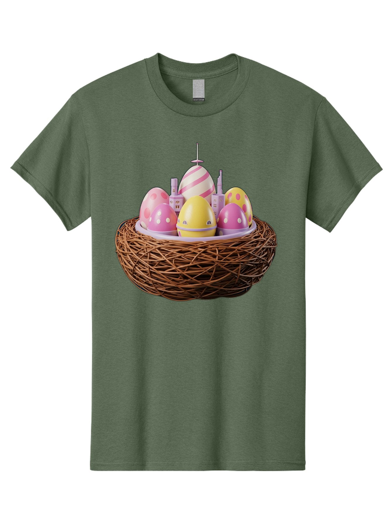 Easter-Eggs-In-Nest-3 Men'S Graphic Tee, 100% Cotton, Comfortable Casual Summer Wear, Machine Washable, Easter Eggs, Pastel Colors, Polka Dots, Stripes, Easter Holiday, Egg Hunt, Springtime, Wicker Nest, Festive Decorations, Creative Designs Baa619 14