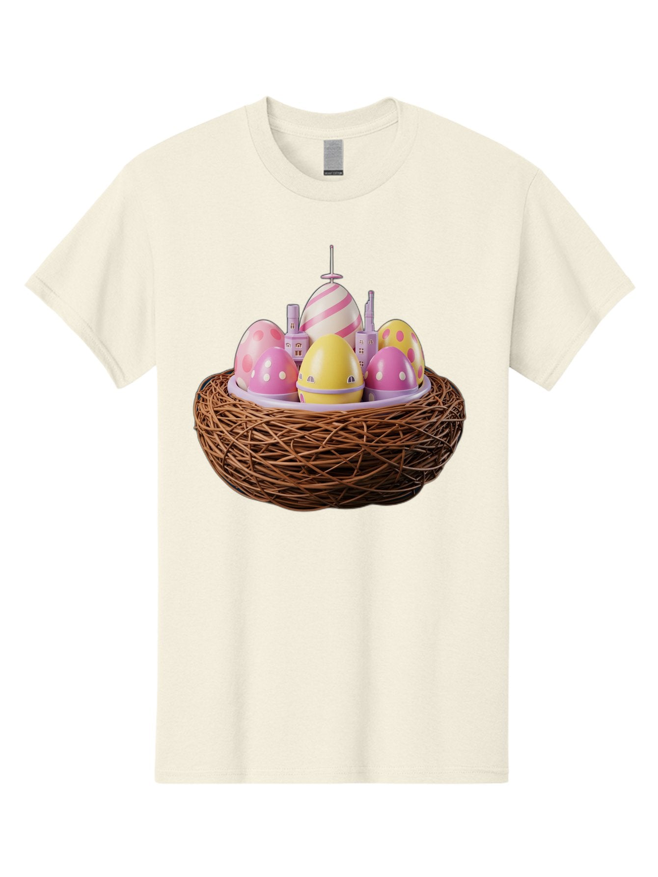 Easter-Eggs-In-Nest-3 Men'S Graphic Tee, 100% Cotton, Comfortable Casual Summer Wear, Machine Washable, Easter Eggs, Pastel Colors, Polka Dots, Stripes, Easter Holiday, Egg Hunt, Springtime, Wicker Nest, Festive Decorations, Creative Designs Baa619 3