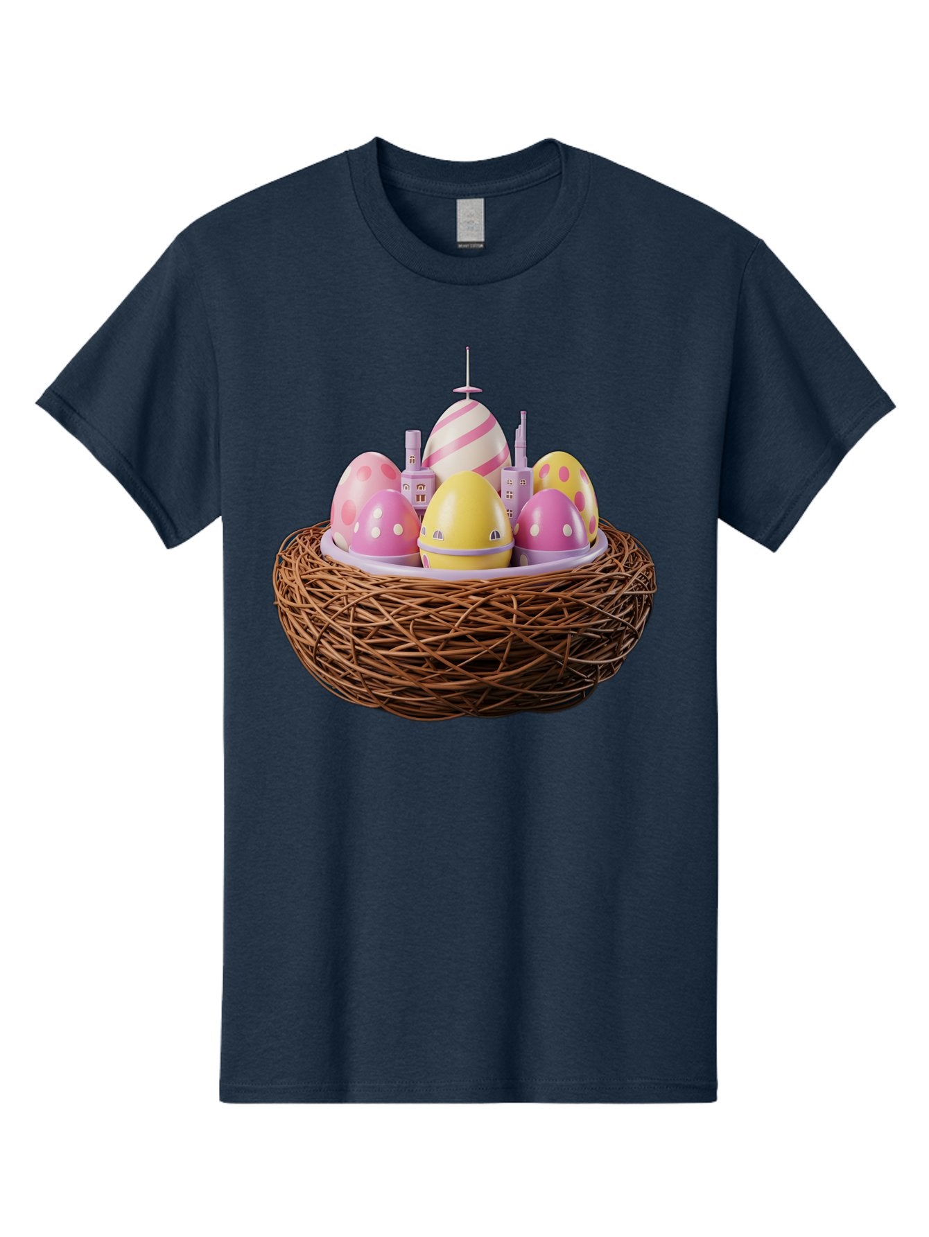 Easter-Eggs-In-Nest-3 Men'S Graphic Tee, 100% Cotton, Comfortable Casual Summer Wear, Machine Washable, Easter Eggs, Pastel Colors, Polka Dots, Stripes, Easter Holiday, Egg Hunt, Springtime, Wicker Nest, Festive Decorations, Creative Designs Baa619 5