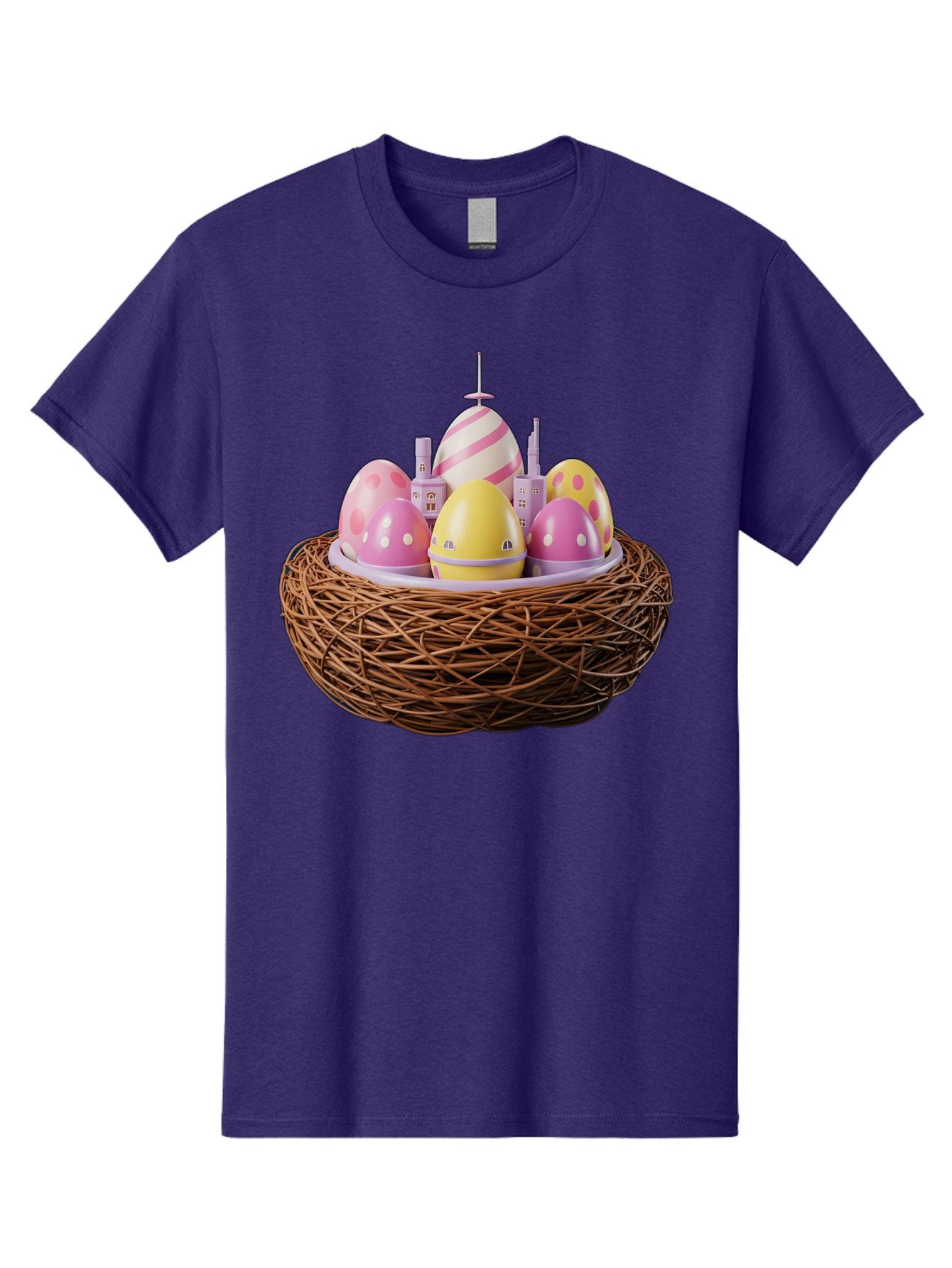 Easter-Eggs-In-Nest-3 Men'S Graphic Tee, 100% Cotton, Comfortable Casual Summer Wear, Machine Washable, Easter Eggs, Pastel Colors, Polka Dots, Stripes, Easter Holiday, Egg Hunt, Springtime, Wicker Nest, Festive Decorations, Creative Designs Baa619 8